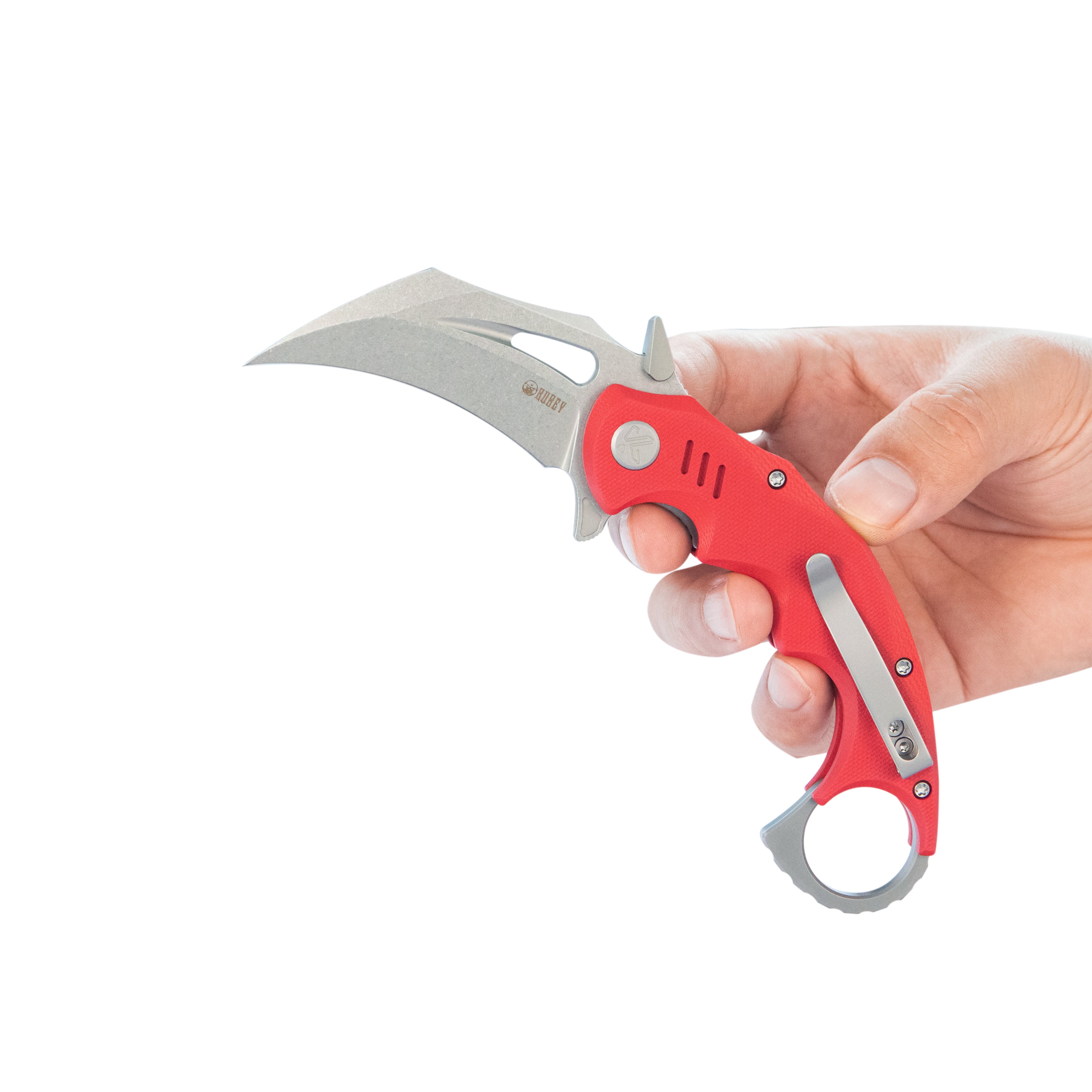 Kubey Mini Wrath Karambit Folding Knife Red G-10 Handle 2.44" Beadblast 14C28N Blade KU262D