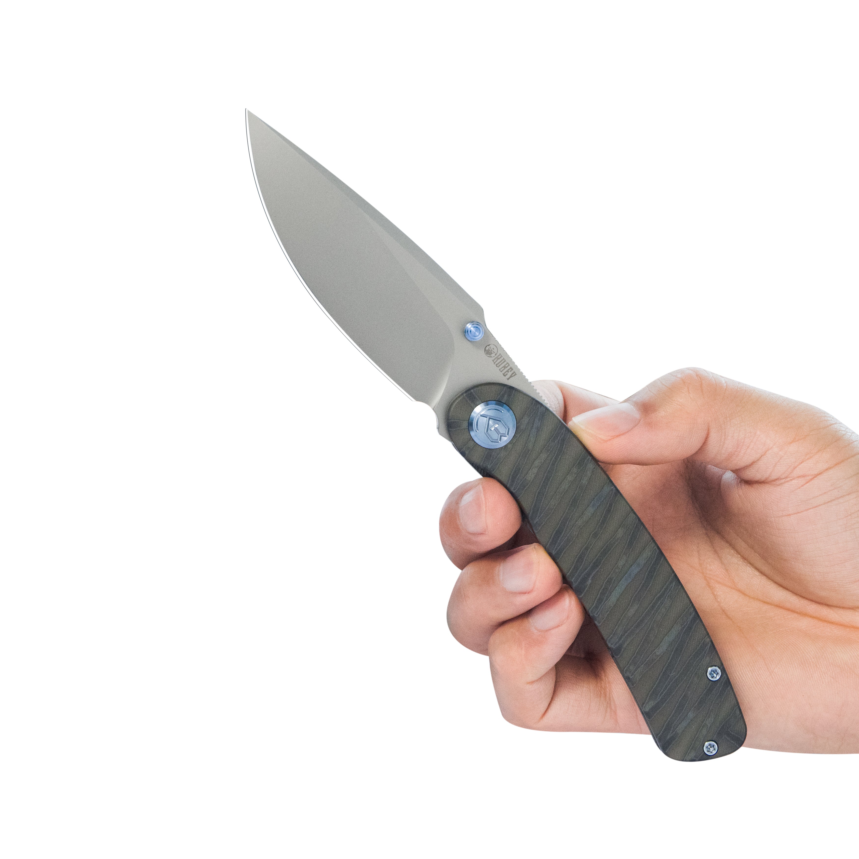 Kubey Momentum Frame Lock Front Flipper Pocket Folding Knife Flame Titanium Handle 3.43" Beadblast M390 KB386C