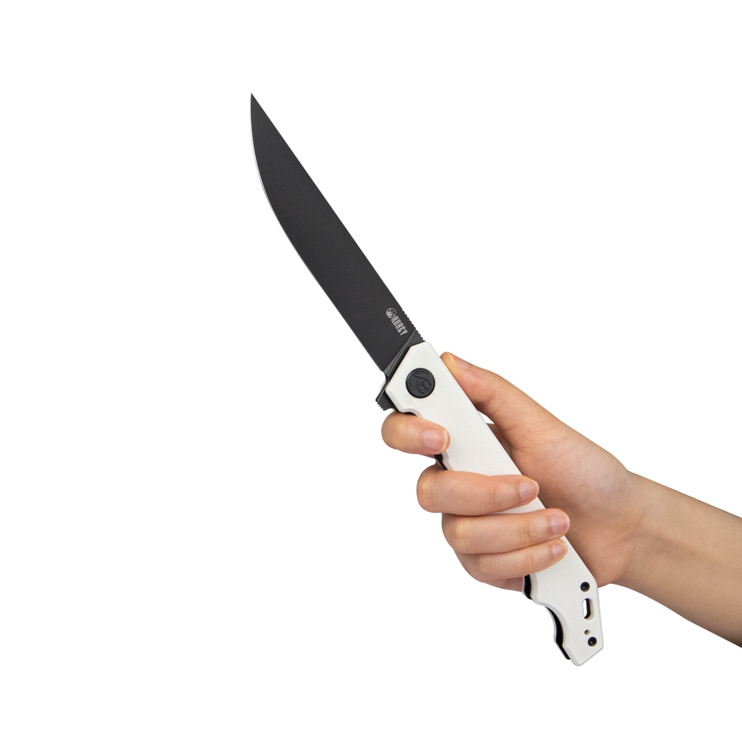 Kubey Pylades Liner Lock Flipper Folding Knife Ivory G10 Handle 4.65" Blackwashed AUS-10 KU253D