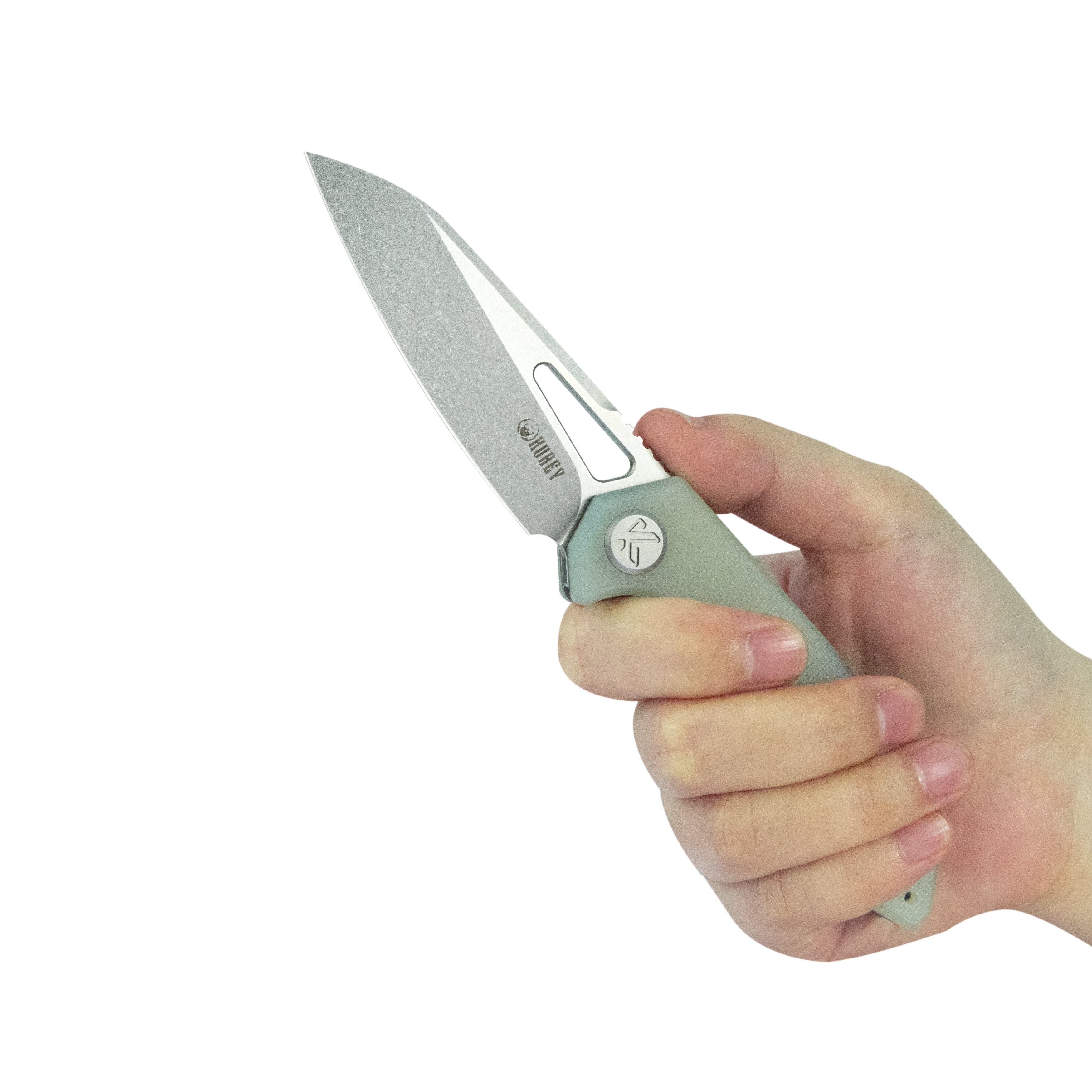 Kubey Vagrant Liner Lock Folding Knife Jade G10 Handle 3.1" Sandblast 14C28N KU291M