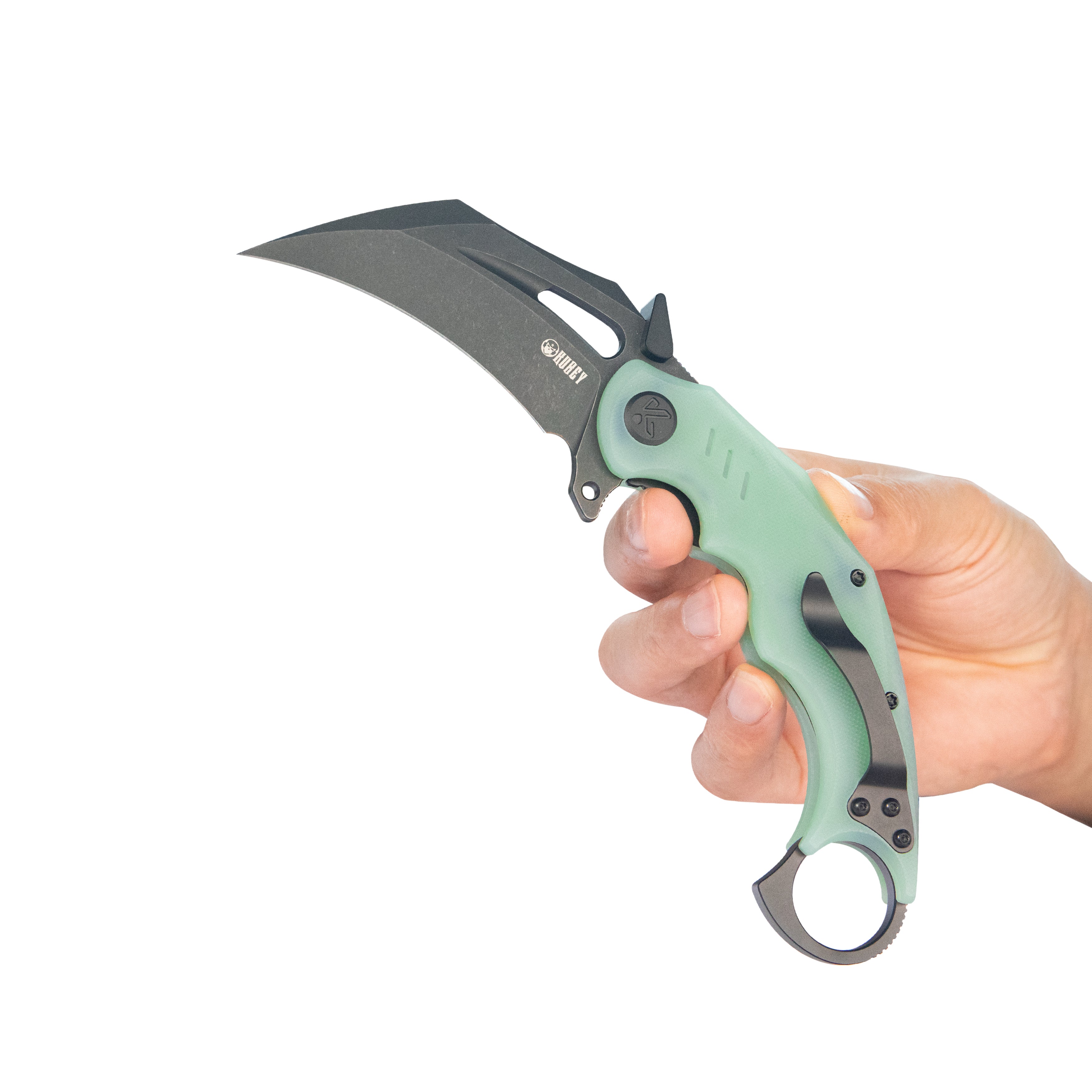 Kubey Wrath Karambit Folding Knife Jade G-10 Handle 2.68" Blackwash 14C28N Blade KU261K