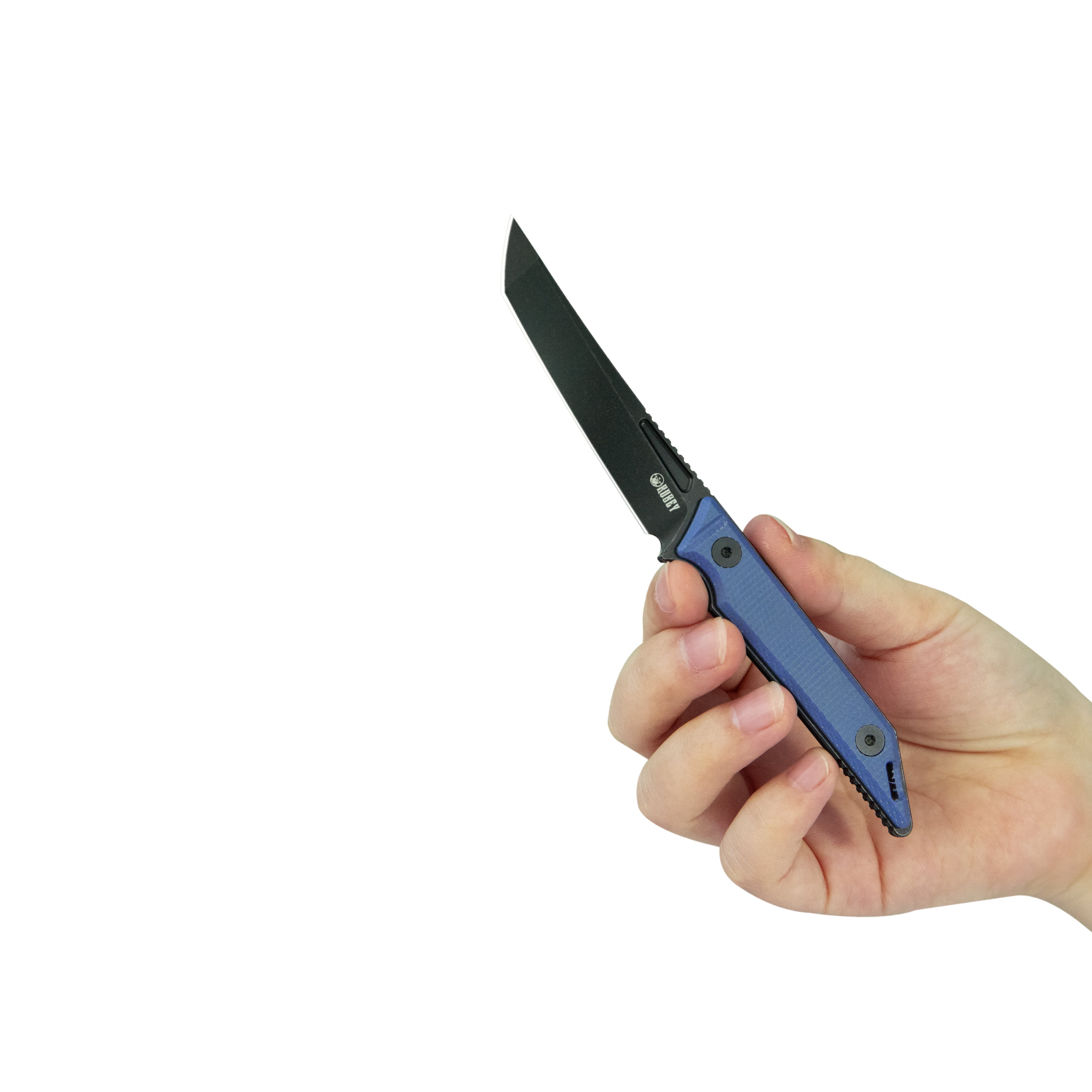 Kubey Goliath Fixed Blade Knife Blue Micarta Handle 2.60" Blackwash 14C28N KU430D