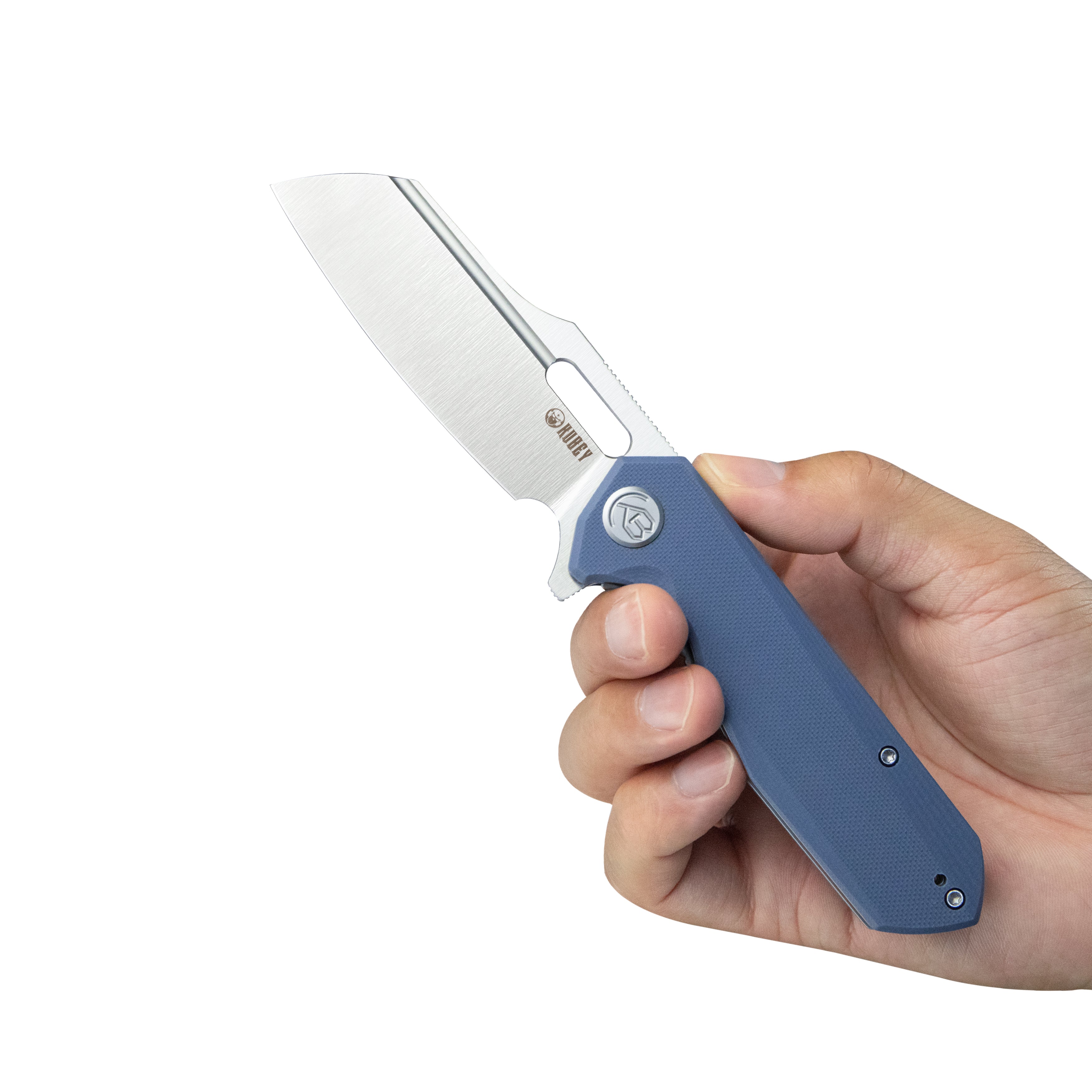 Kubey Atlas Liner Lock Folding Knife Blue G10 Handle 3.31" Satin 14C28N KU328H