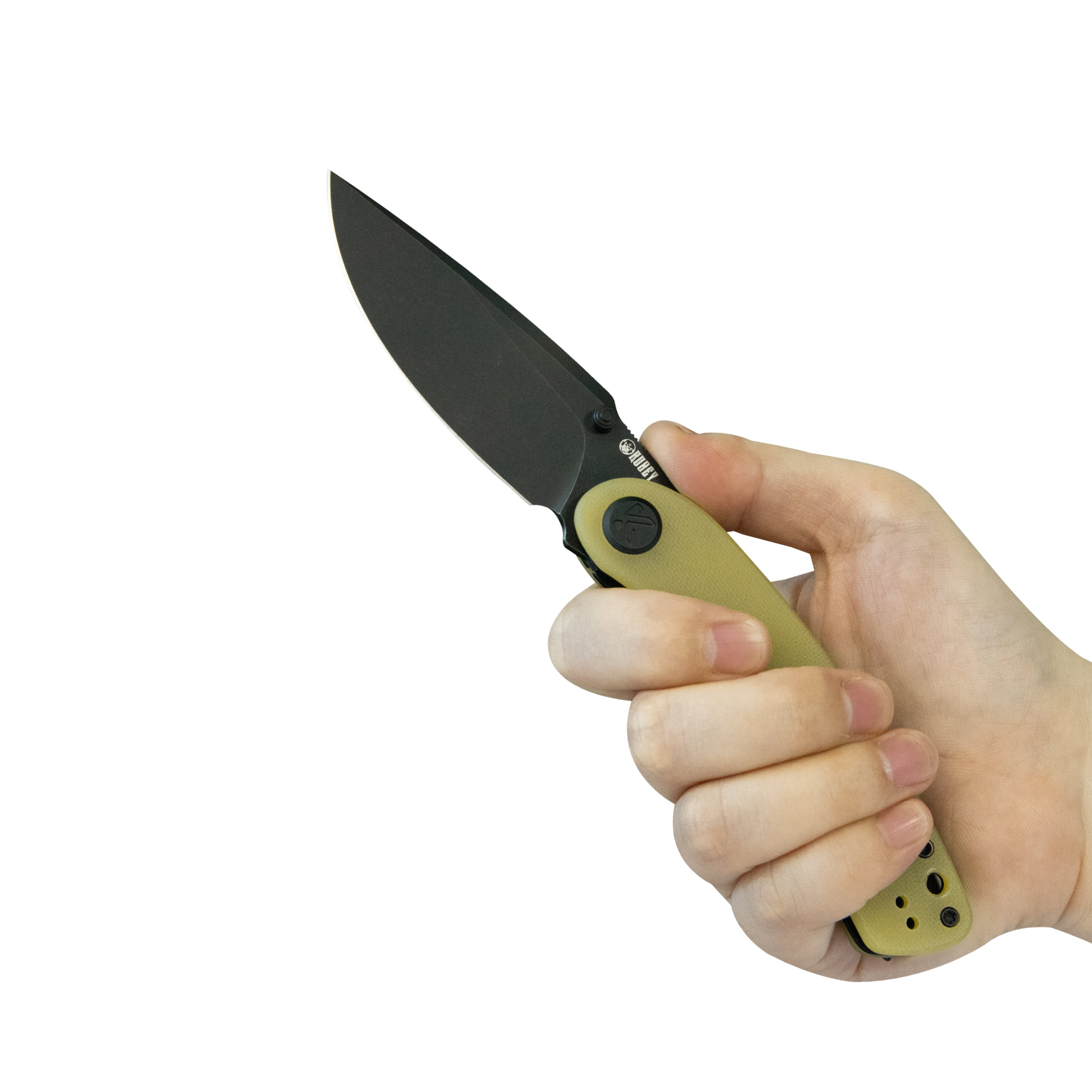 Kubey Momentum Liner Lock Folding Knife Translucent Yellow G10 Handle 3.43" Blackwash D2 KU344O