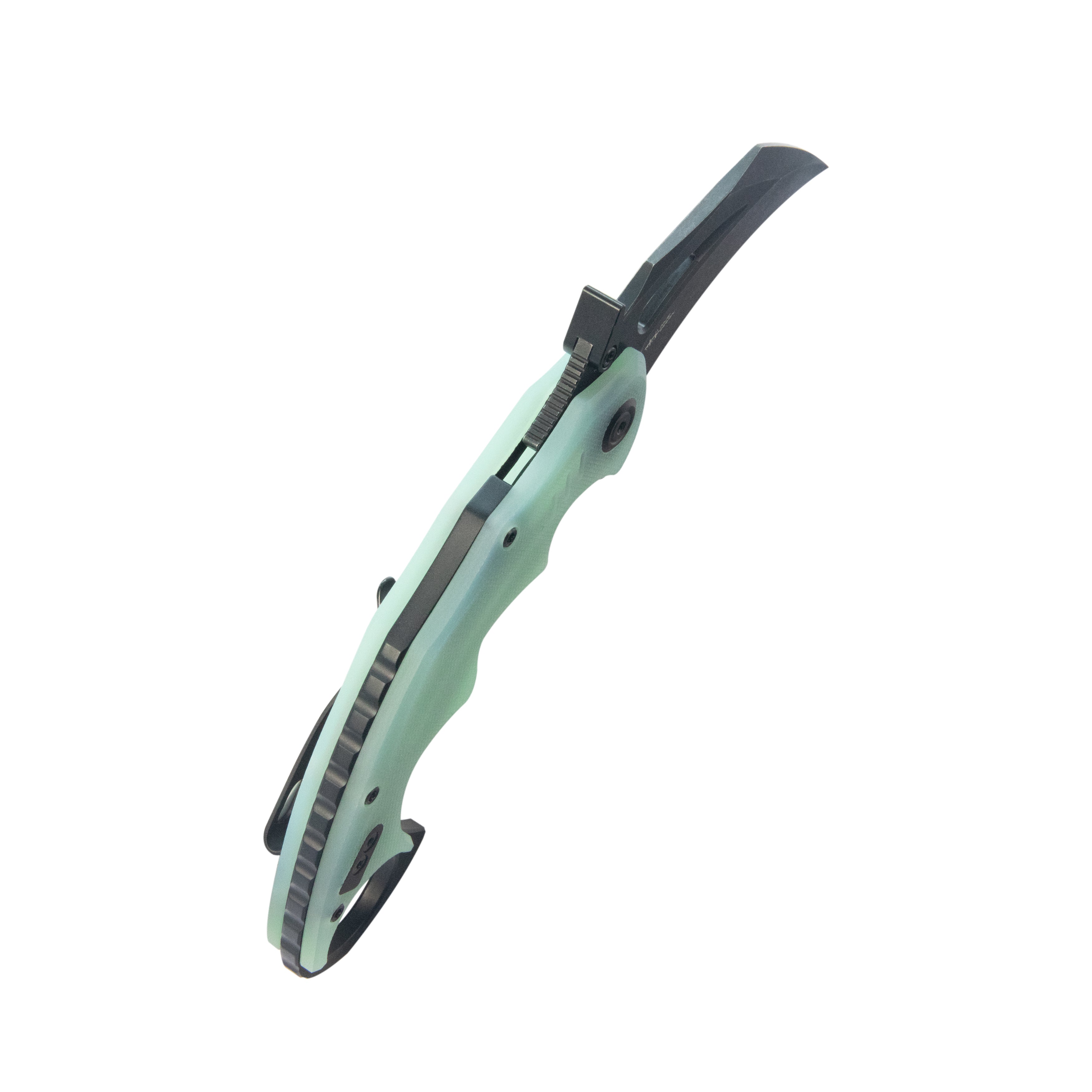 Kubey Mini Wrath Karambit Folding Knife Jade G-10 Handle 2.44" Blackwash 14C28N Blade KU262L