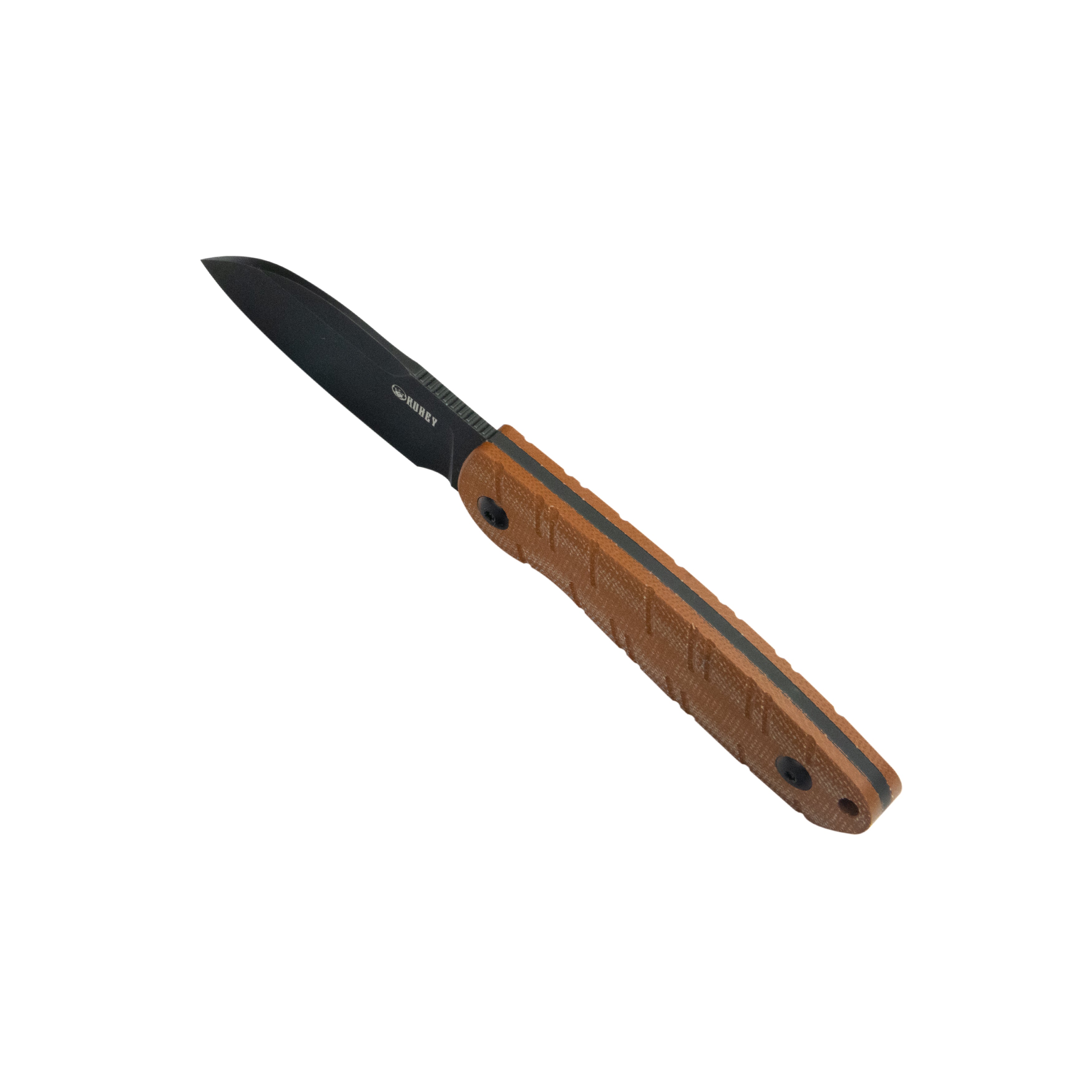 Kubey Microburst Fixed Blade Knife Brown Micarta Handle 2.95" Blackwash 14C28N Blade KU455D