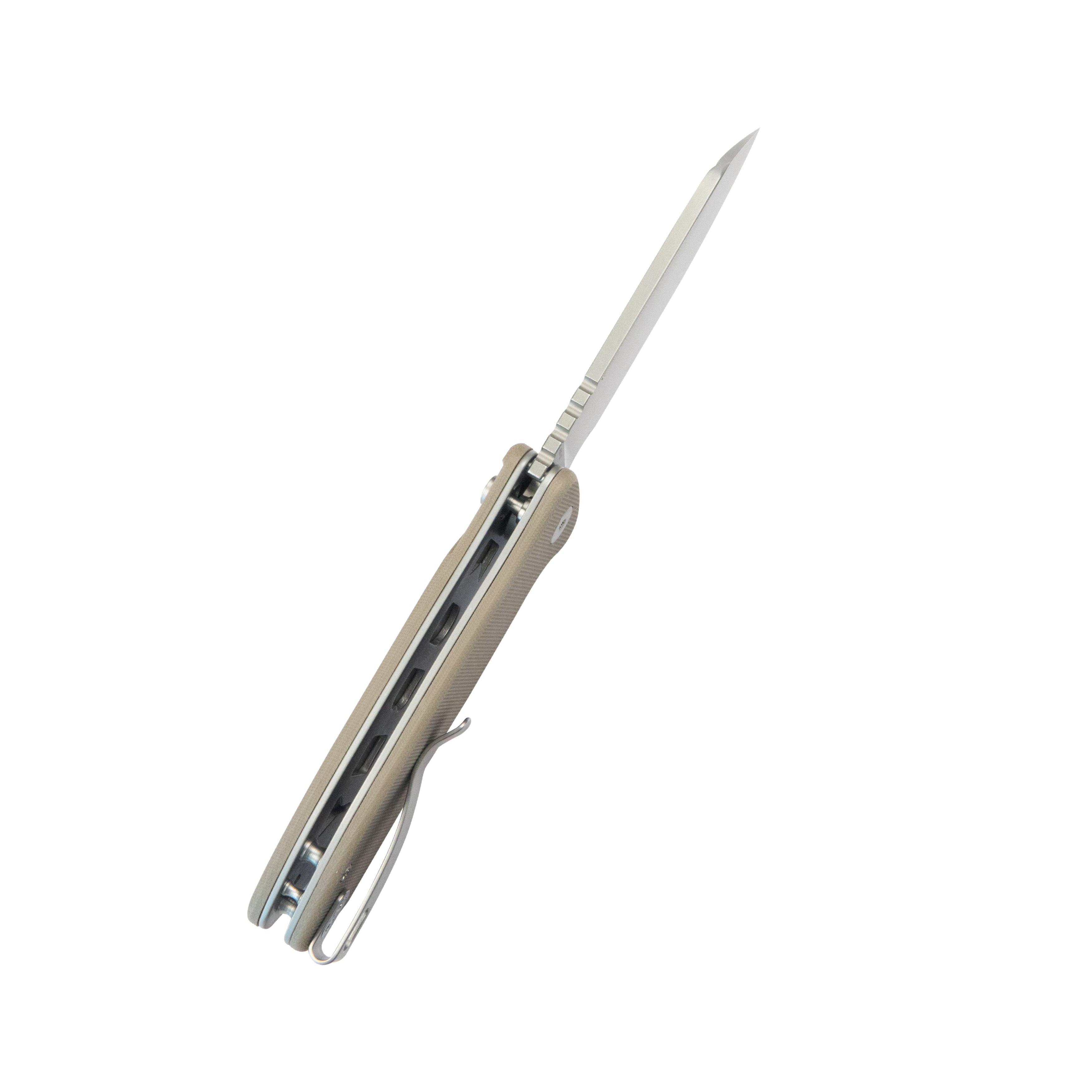 Creon Small Pocket Knife with Button Lock Tan G10 Handle 2.87" Beadblast AUS-10 KU336K