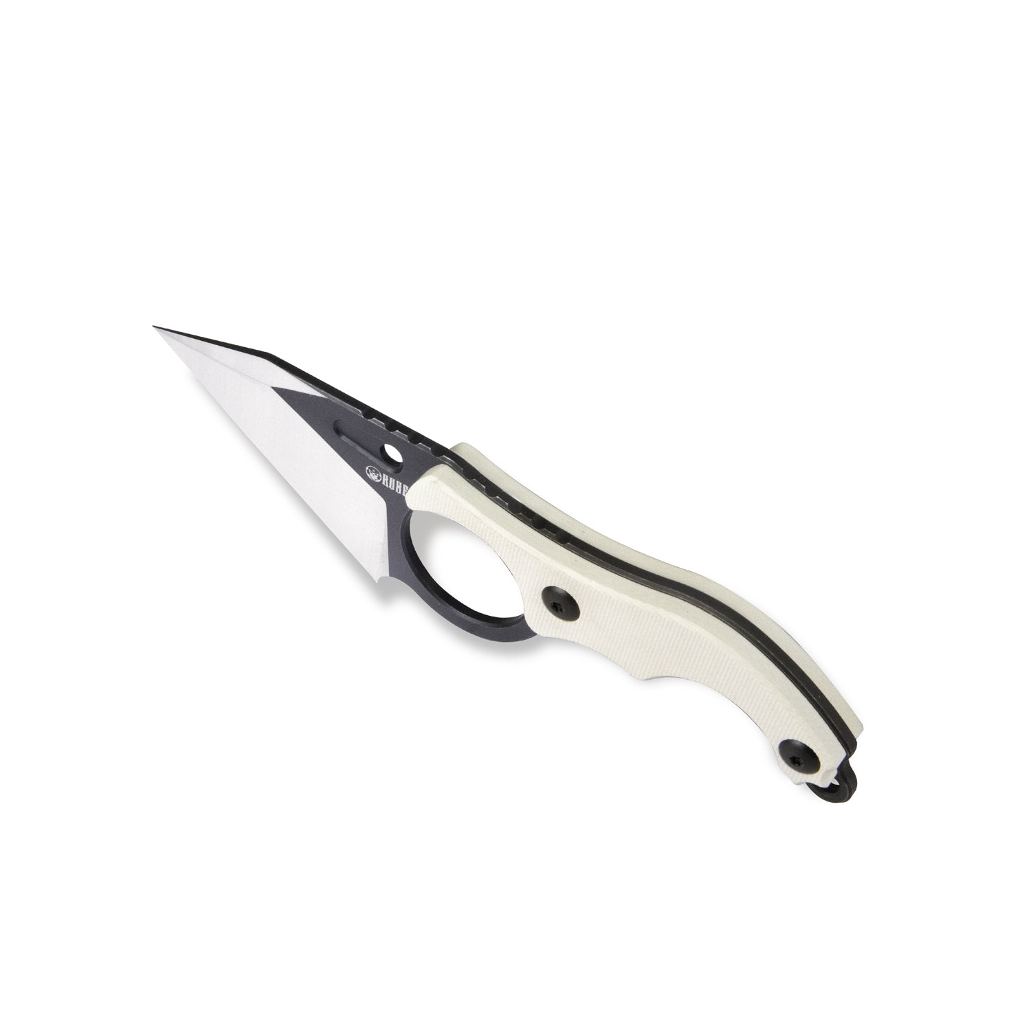 Hippocam Fixed Blade Knife Finger Ring Ivory G10 Handle 2.36" Satin and Blackwash D2 Blade KU166C