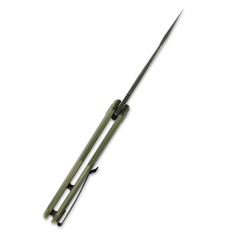 Echo Nest Liner Lock Flipper Knife Green G10 Handle 3.27" Black Stonewashed D2 KU329B