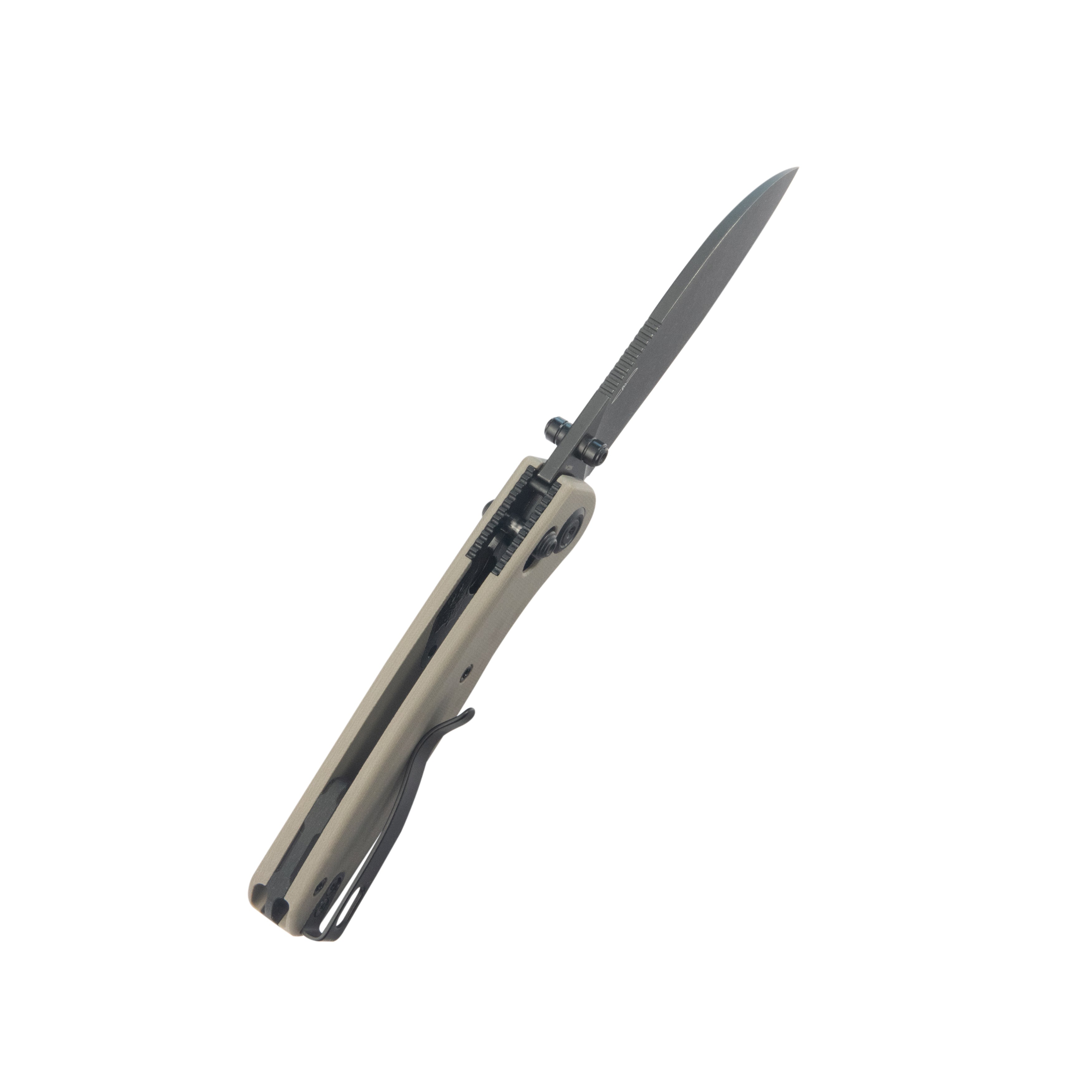 Kubey Breeze Every Carry Pocket Knife Crossbar Lock Tan G10 Handle 3.03" Blackwash 14C28N Blade KU288G