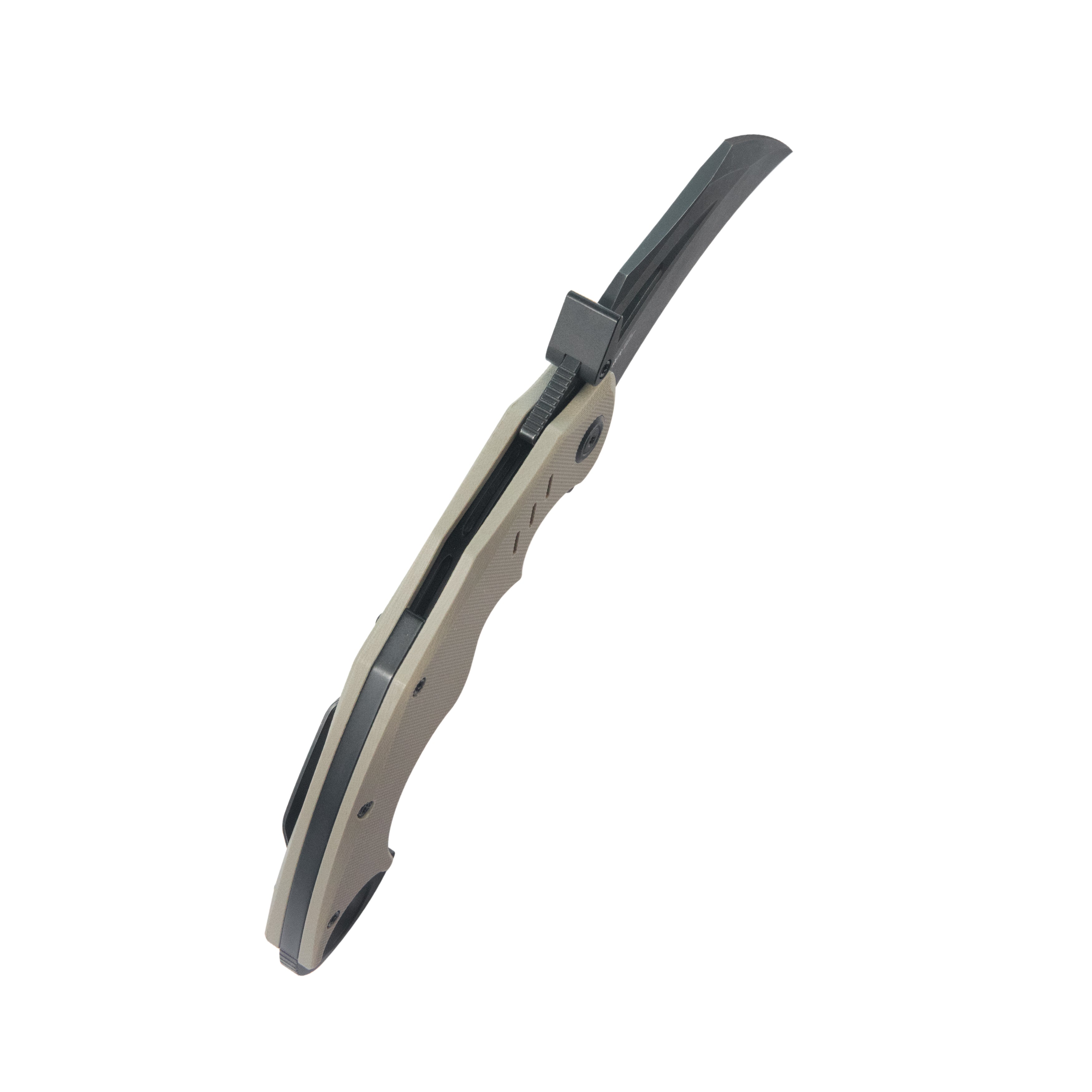 Kubey Wrath Karambit Folding Knife Tan G-10 Handle 2.68" Blackwash 14C28N Blade KU261G