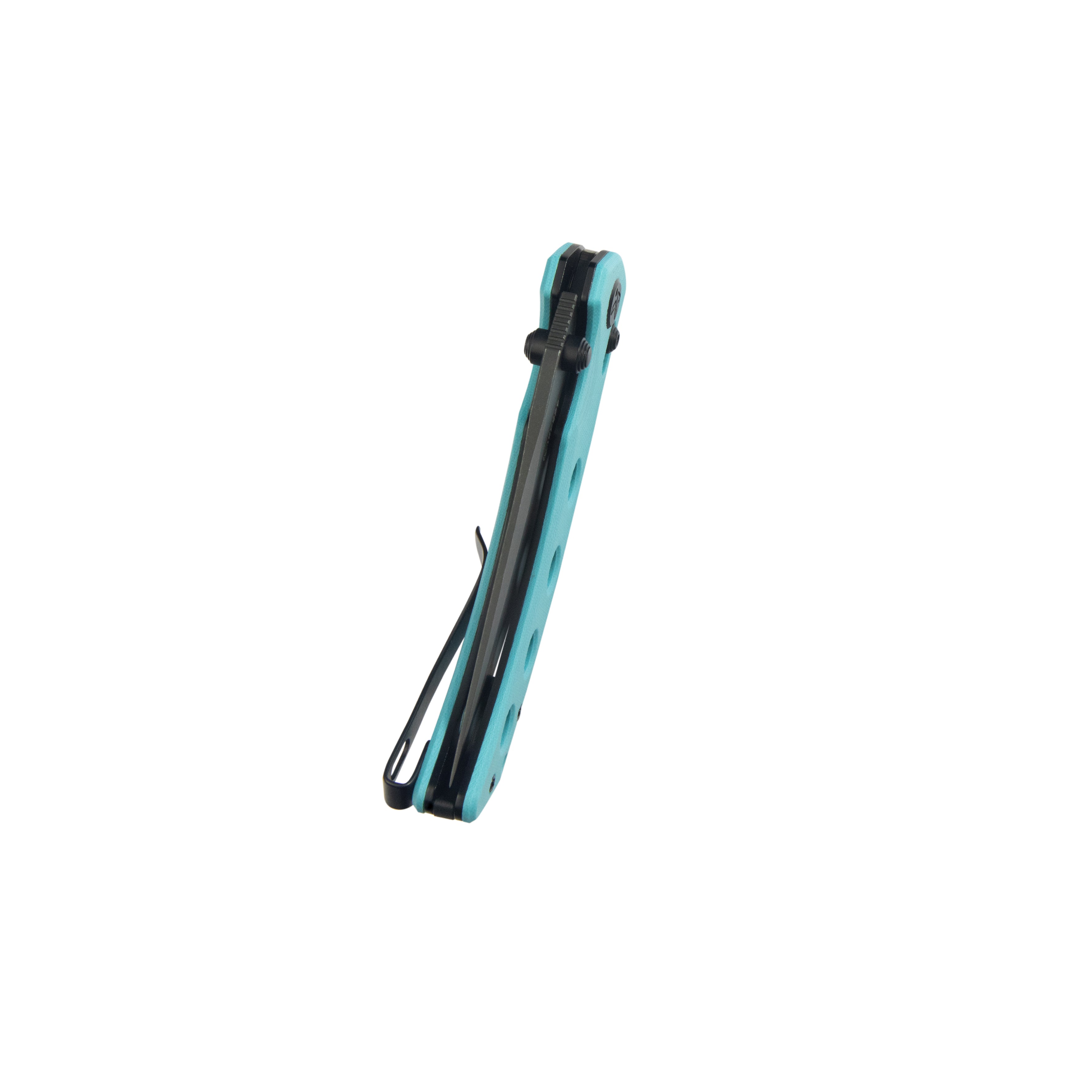 Kubey Hound Crossbar Lock Folding Pocket Knife Tiffany Blue G-10 Handle 3.43" Blackwash 14C28N Blade KU172D