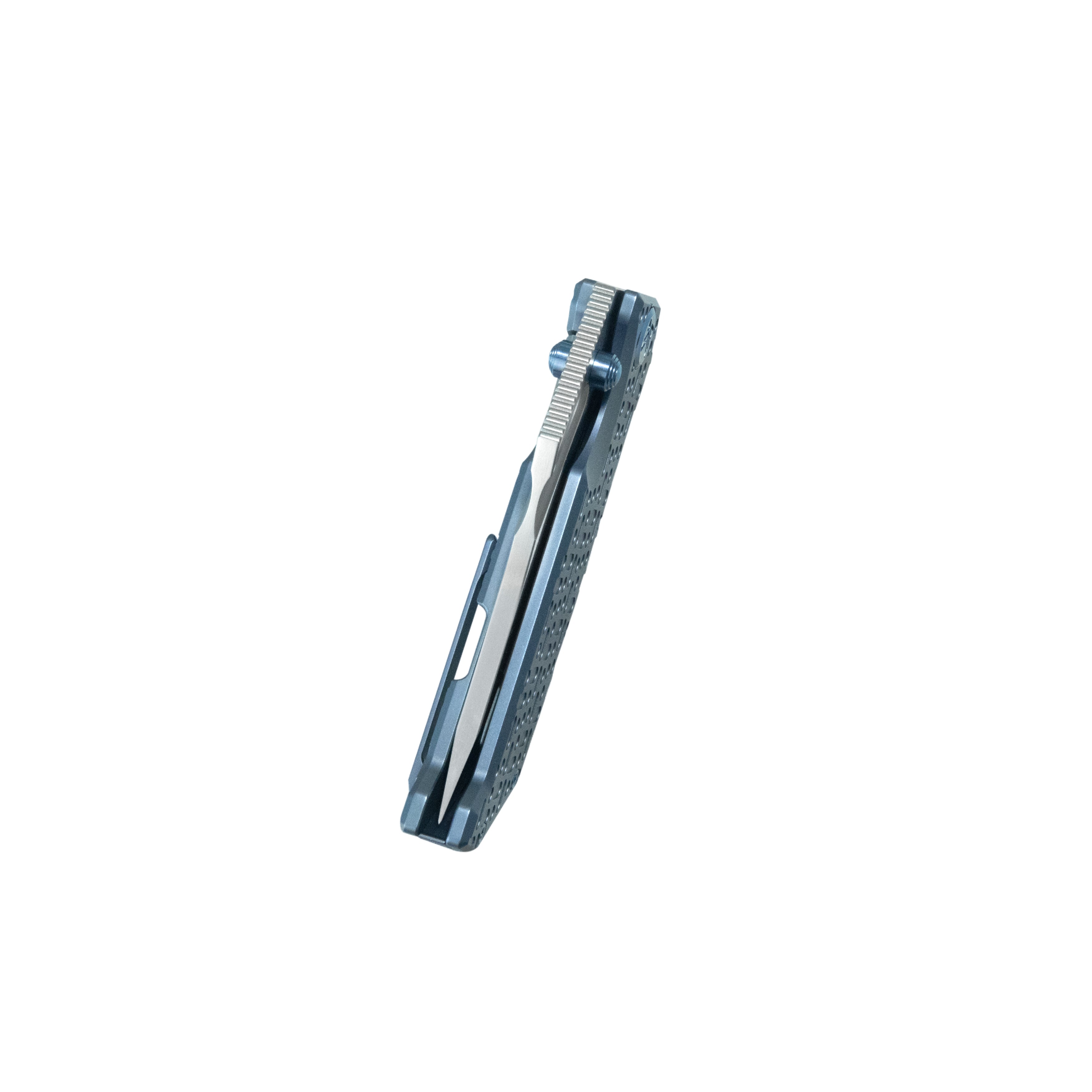 Kubey Hamster Frame Lock Folding Knife Blue Titanium Handle 3.46" Satin 14C28N Blade KU402B