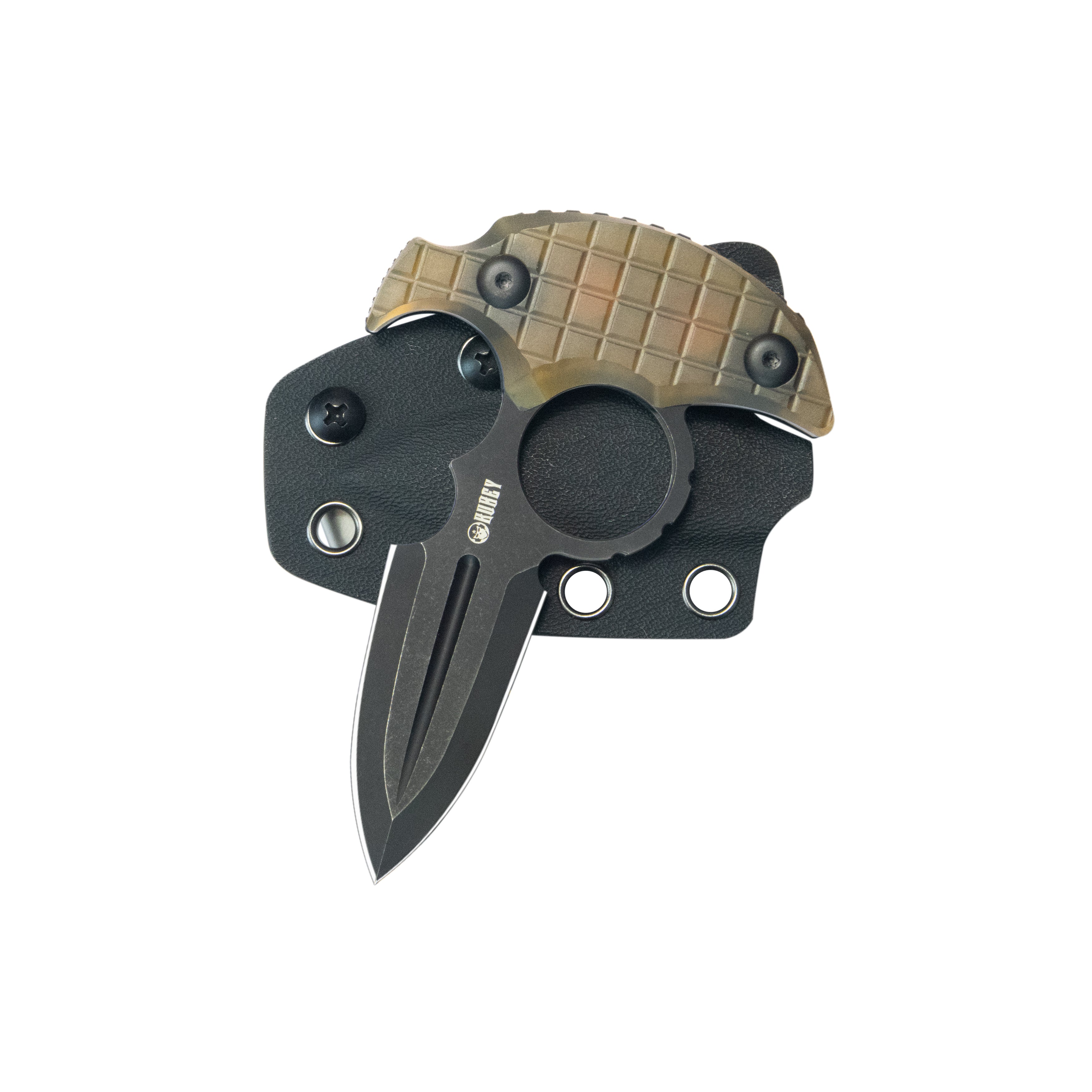 Kubey Cavy Fixed Blade Knife Ultem Handle 2.95'' Blackwash 14C28N Blade KU403E