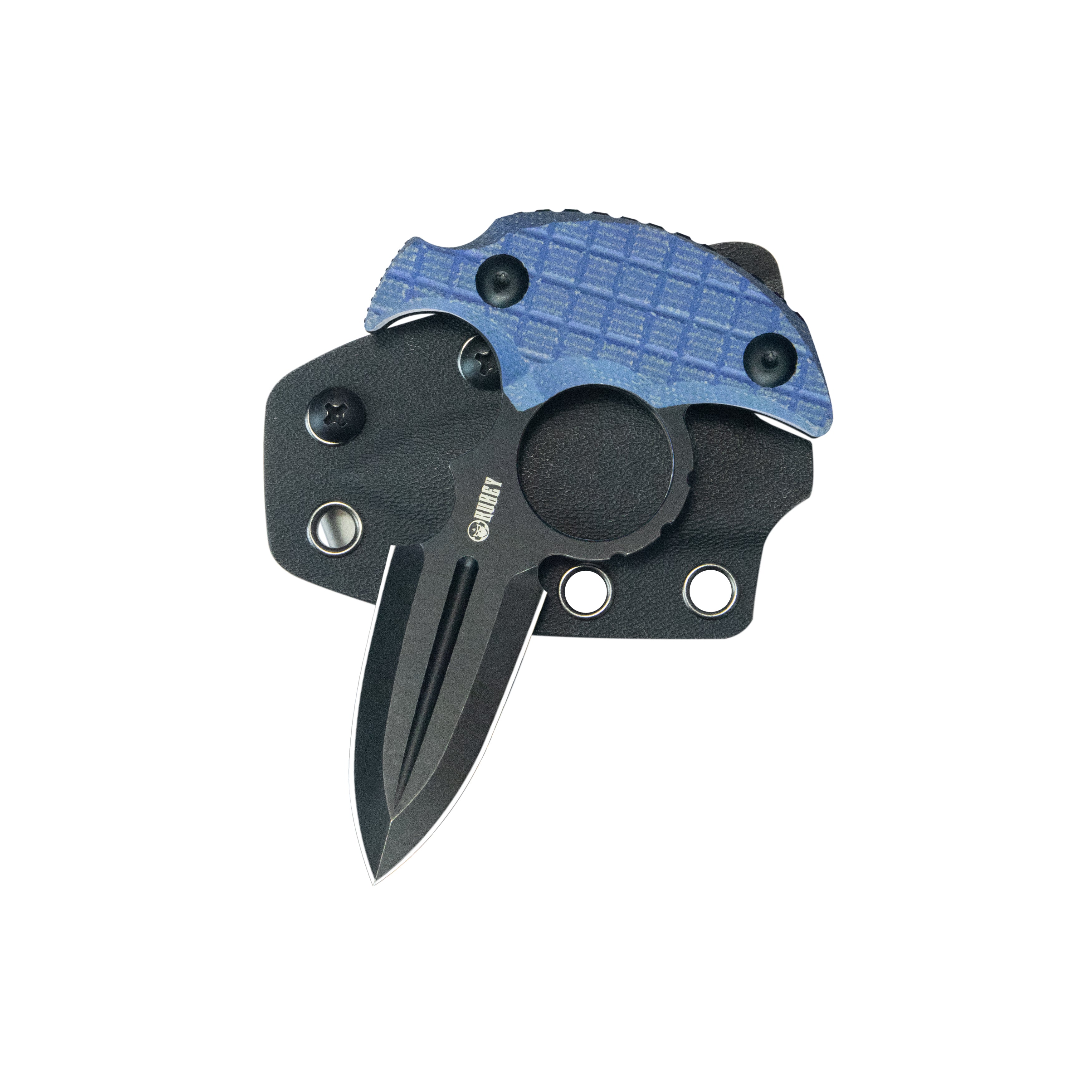 Kubey Cavy Fixed Blade Knife Blue Micarta Handle 2.95'' Blackwash 14C28N Blade KU403C