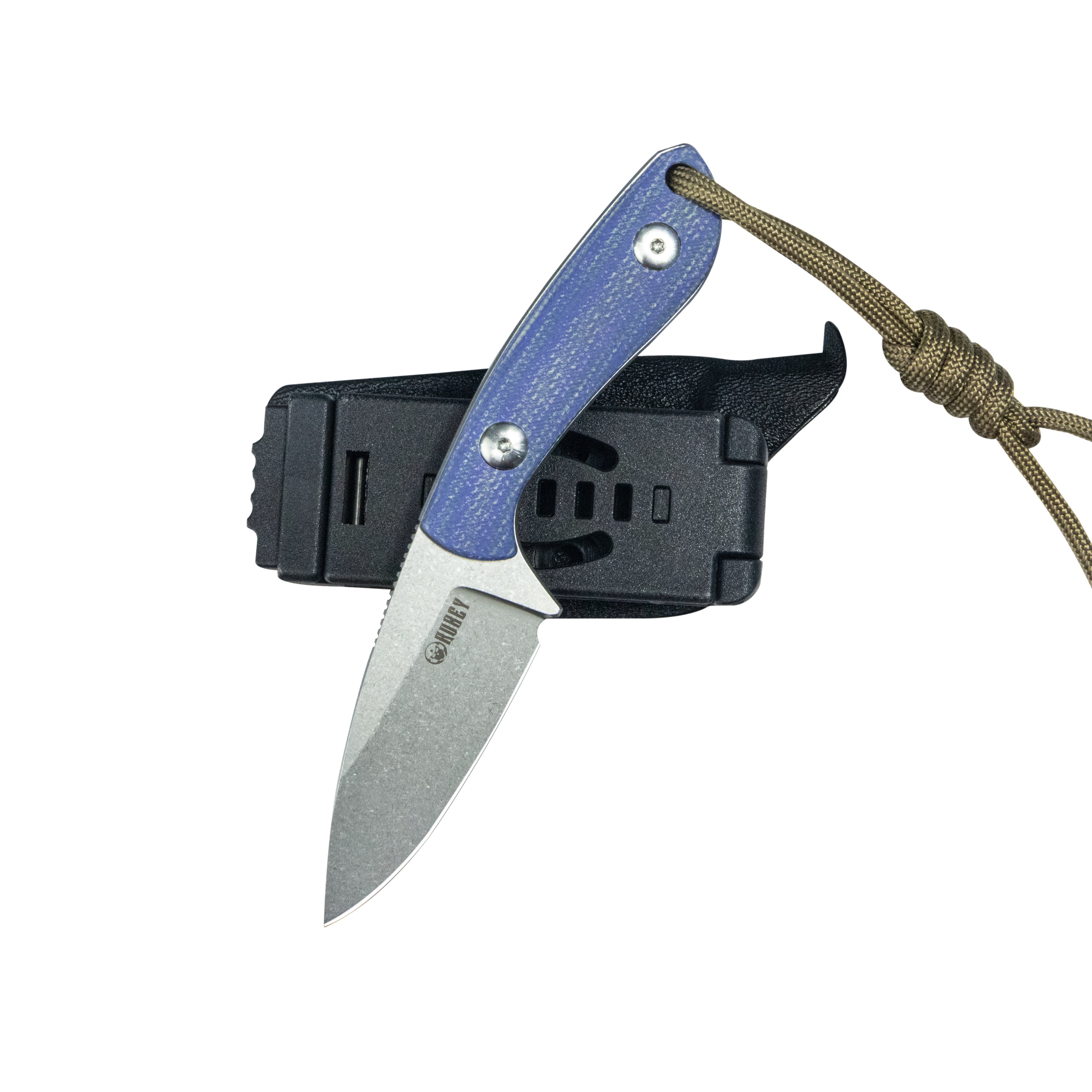 Kubey Bloom Fixed Blade Knife Blue Micarta Handle 2.60" Beadblast 14C28N Blade KU411B