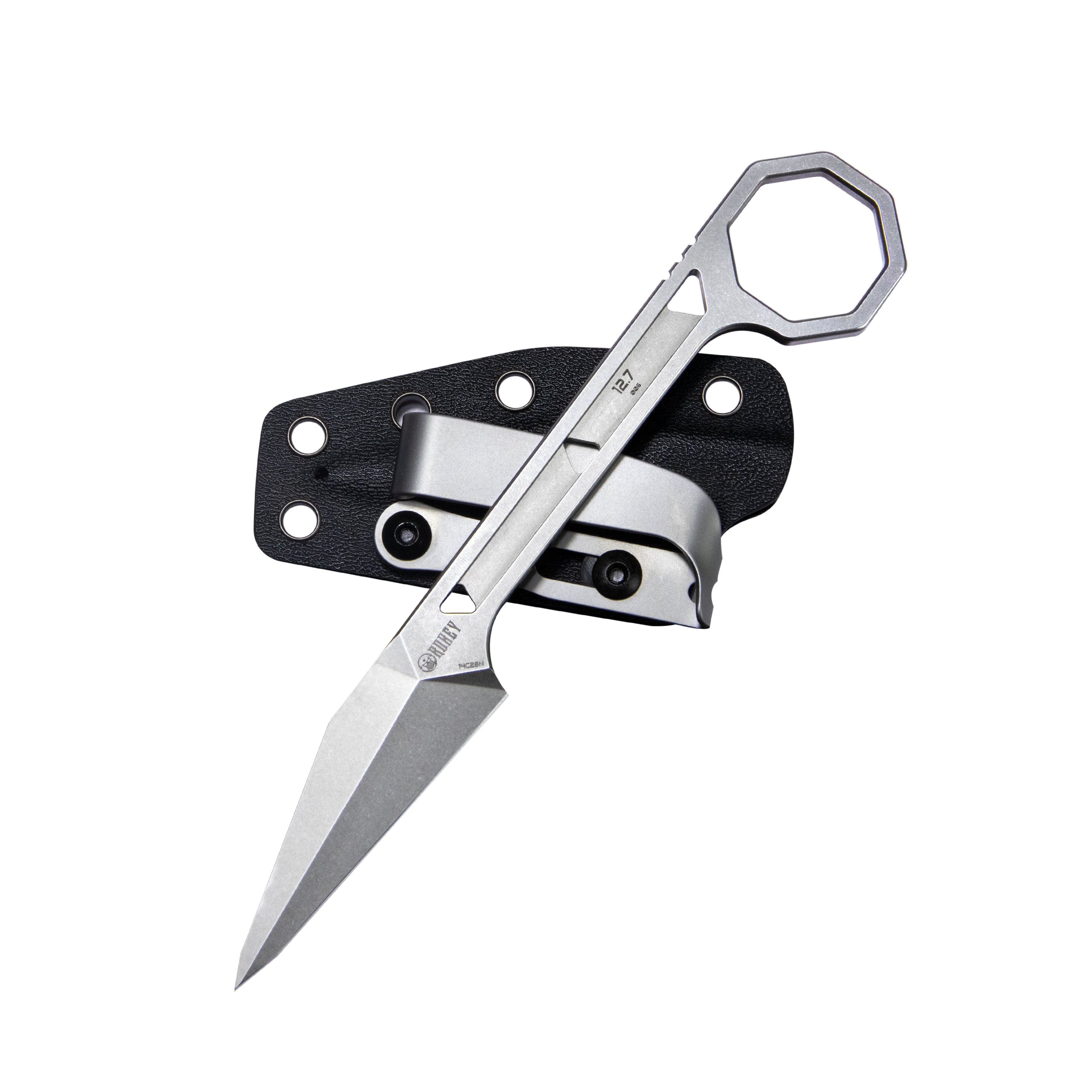 Kubey 12.7 Every Day Carry Fixed Blade Knife Skeletonized Handle 2.60" Bead Blaseted 14C28N KU364