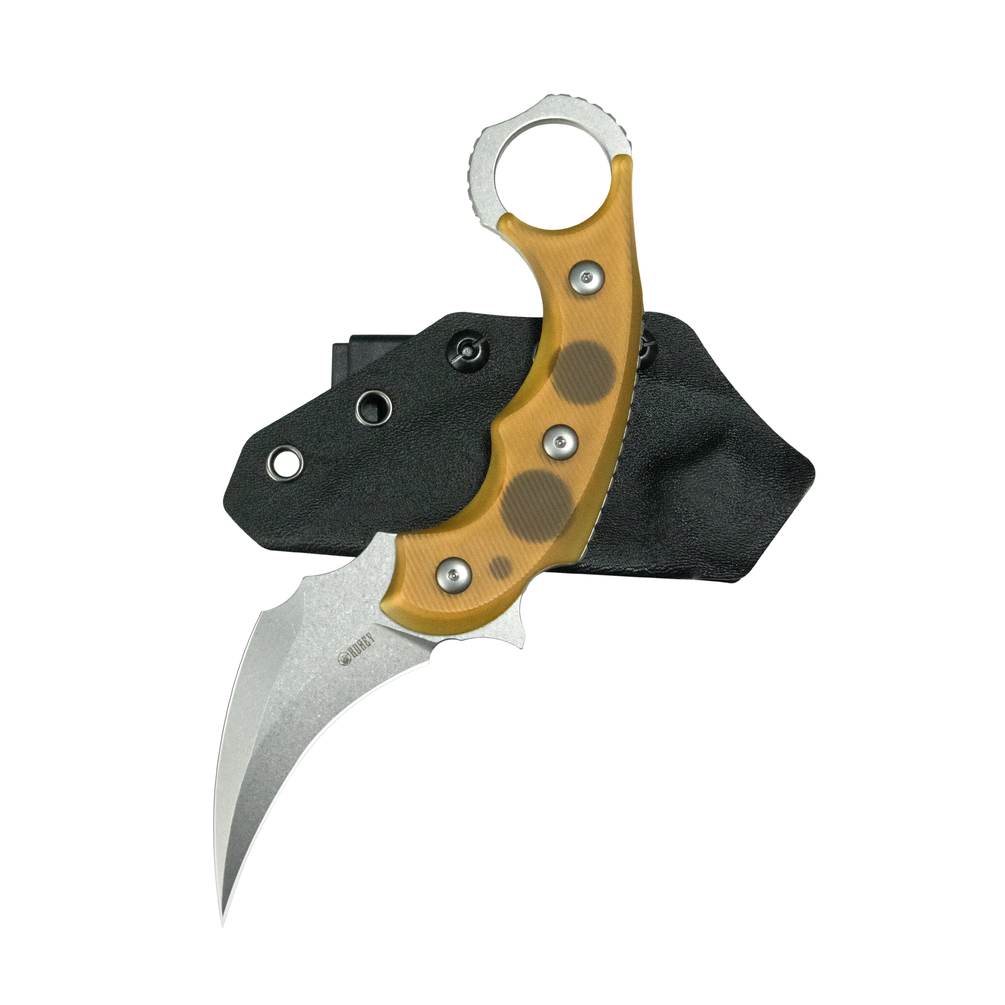 Kubey Velociraptor Pikal Karambit Fixed Blade Knife Ultem Handle 2.99" Beadblast 14C28N Blade KU448B