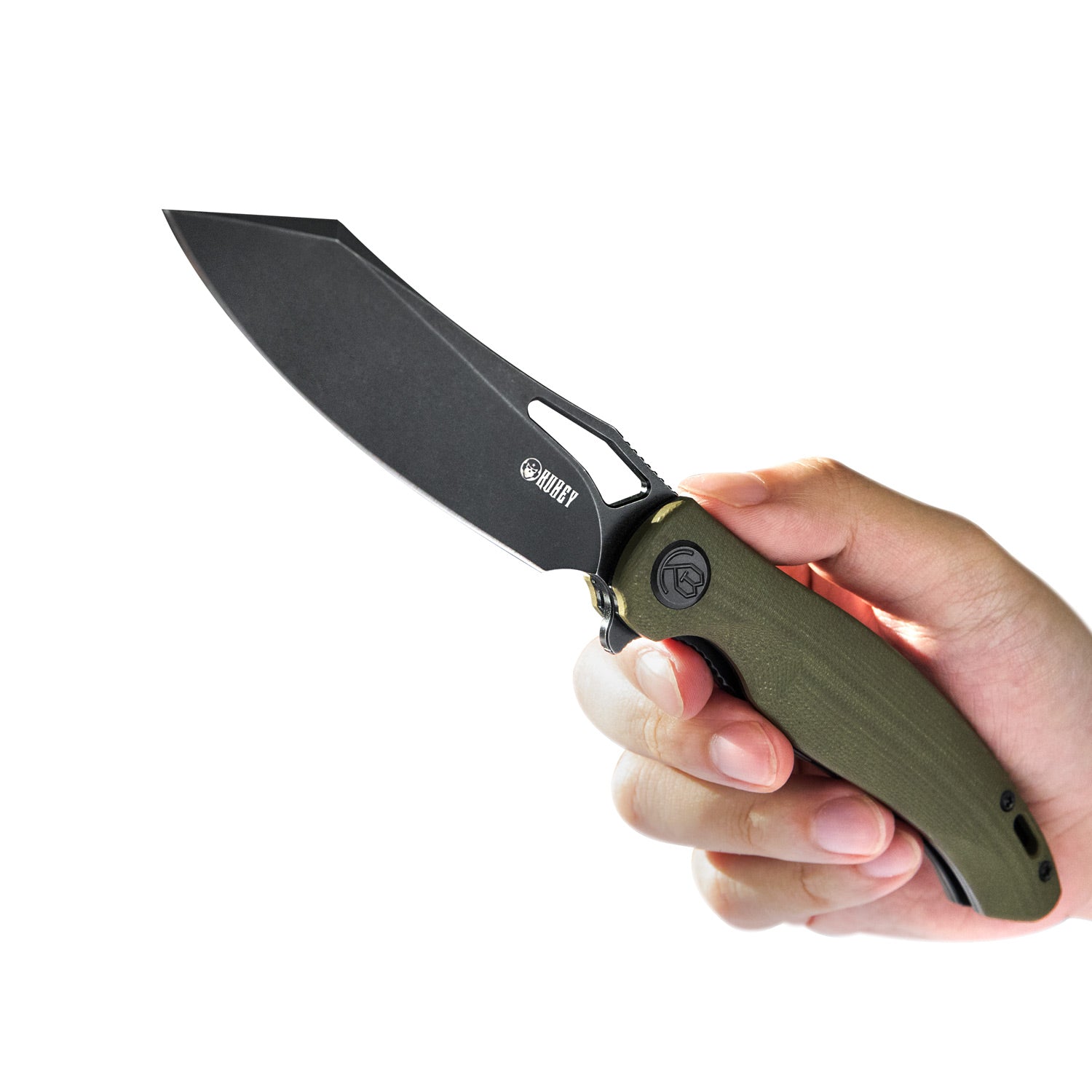 Kubey Drake Liner Lock Folding Knife Green G10 Handle 3.74'' Blackwash AUS-10 KU239B