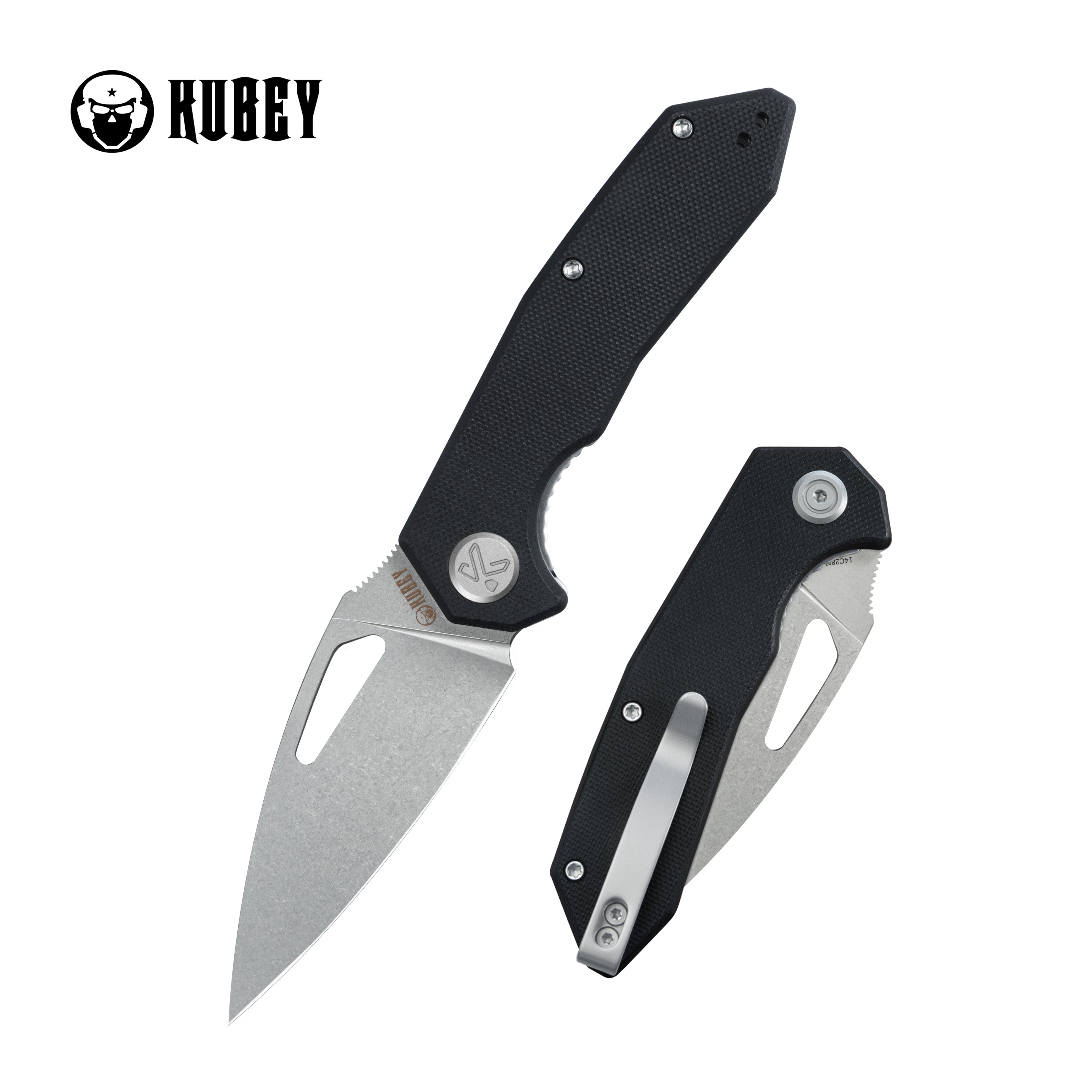 Kubey Coeus Liner Lock Thumb Open Folding Knife Black G10 Handle EDC knives 3.11" Stonewash 14C28N KU122U