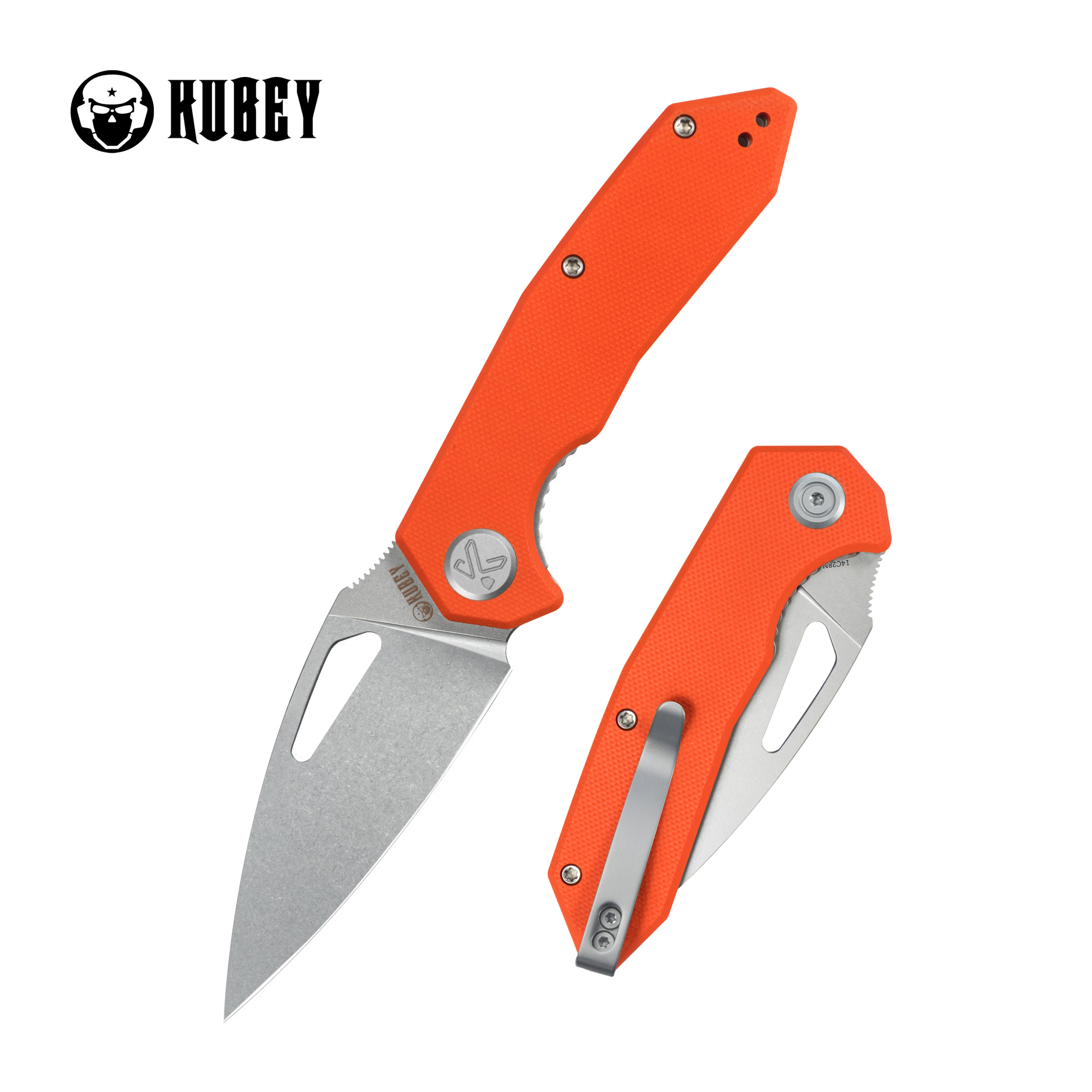 Kubey Coeus Liner Lock Thumb Open Folding Knife Orange G10 Handle EDC knives 3.11" Stonewash 14C28N KU122W