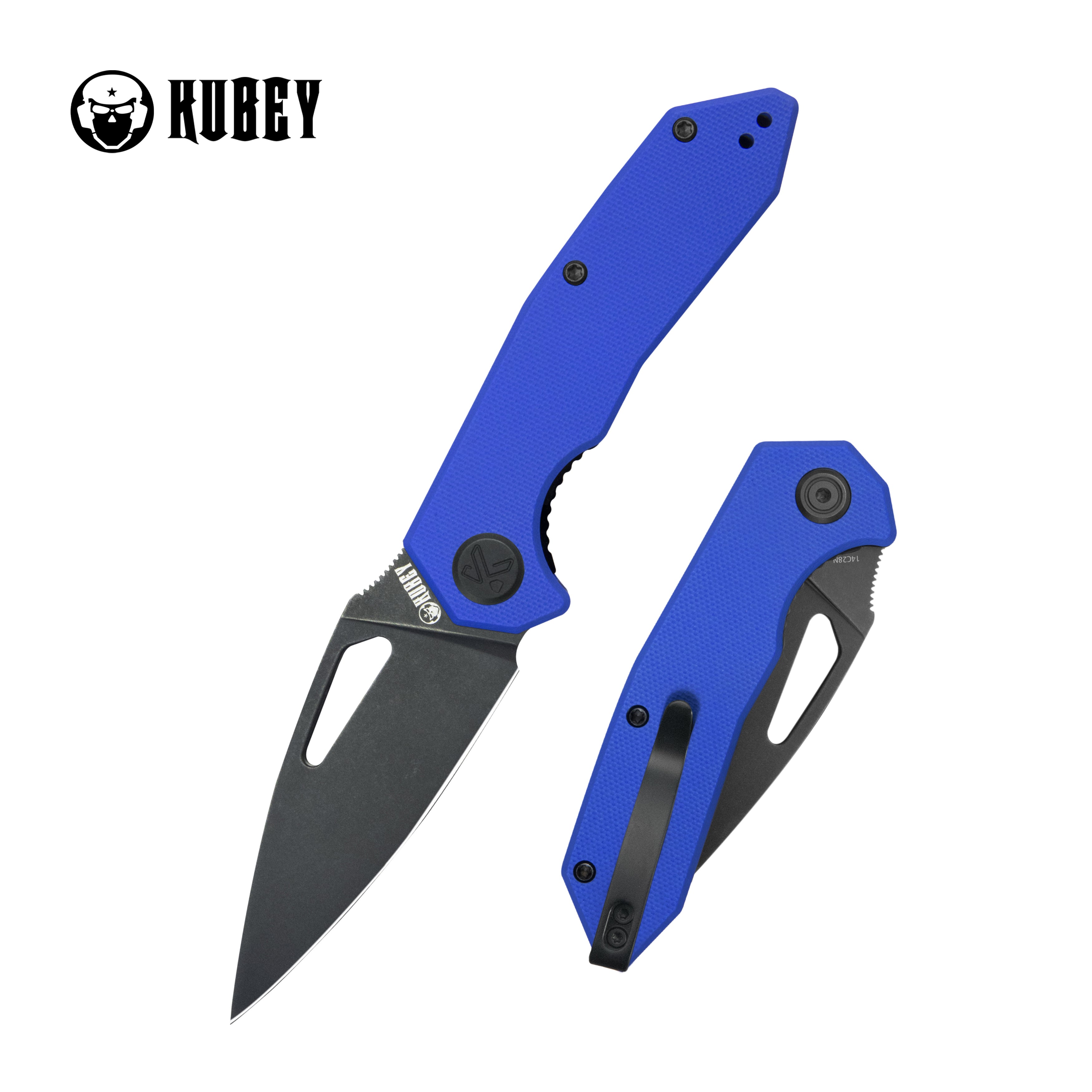 Kubey Coeus Liner Lock Thumb Open Folding Knife Blue G10 Handle EDC knives 3.11" Blackwash 14C28N KU122Y