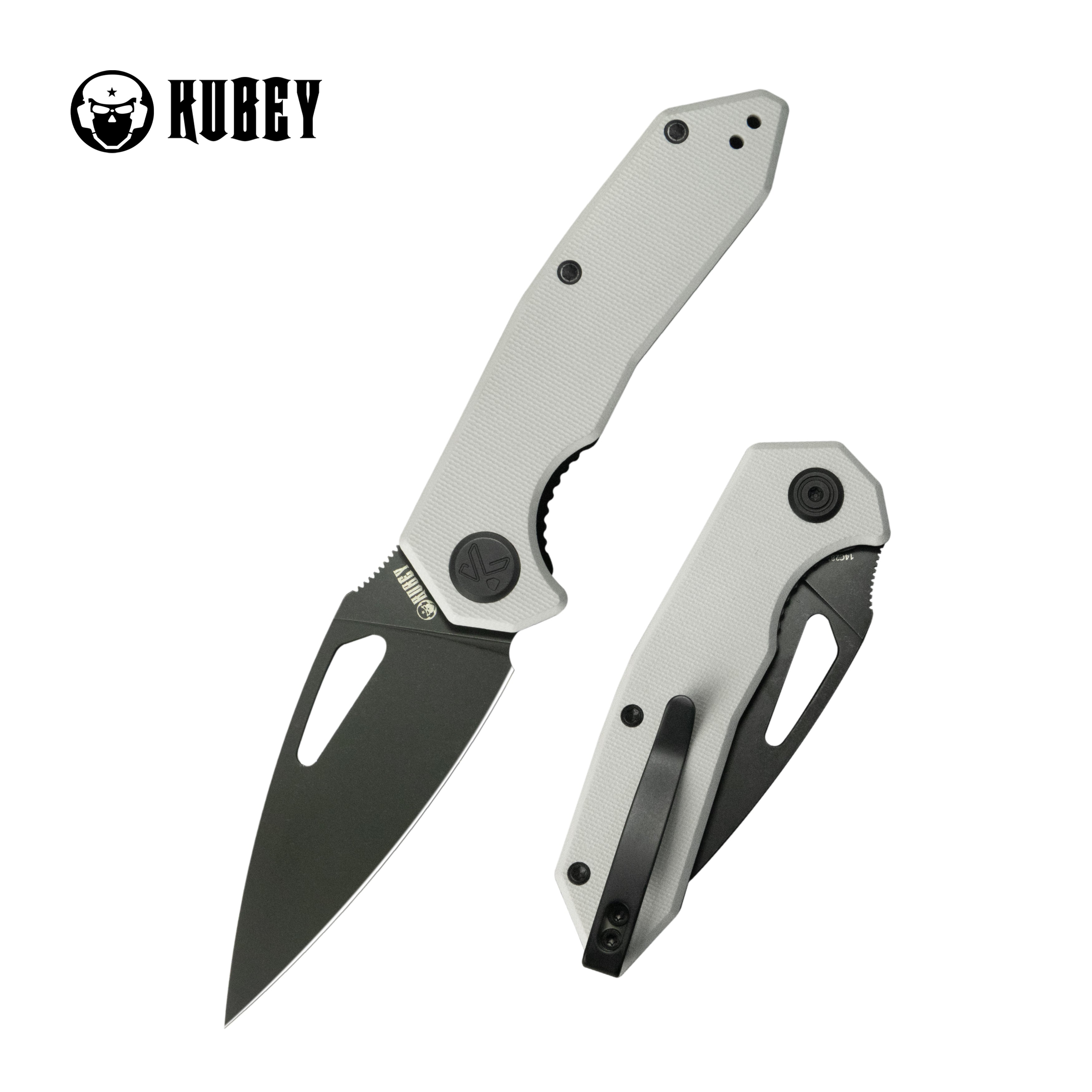 Kubey Coeus Liner Lock Thumb Open Folding Knife White G10 Handle EDC knives 3.11" Blackwash 14C28N KU122Z