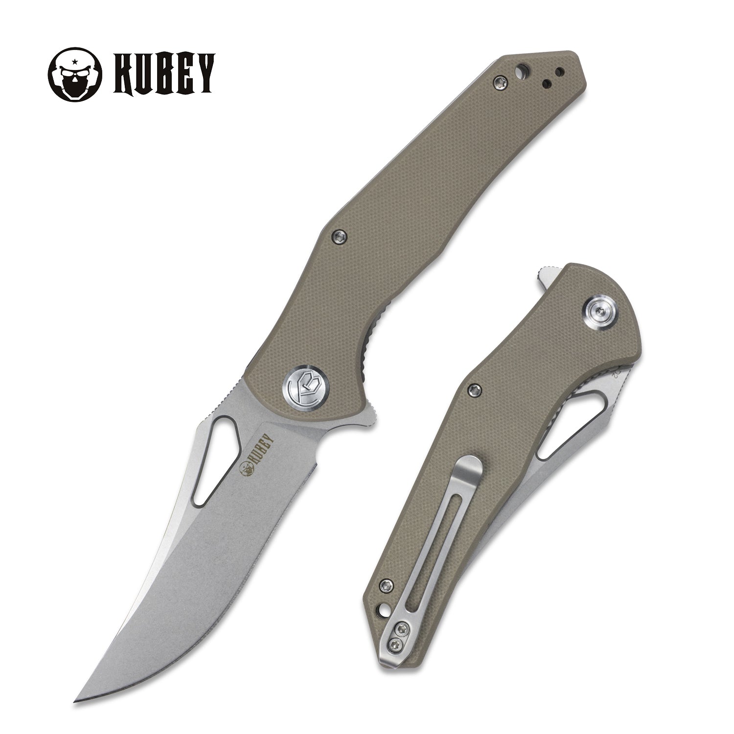Kubey Phemius Liner Lock Folding Pocket Knife Tan G10 Handle 3.66" Bead Blasted D2 KU149B