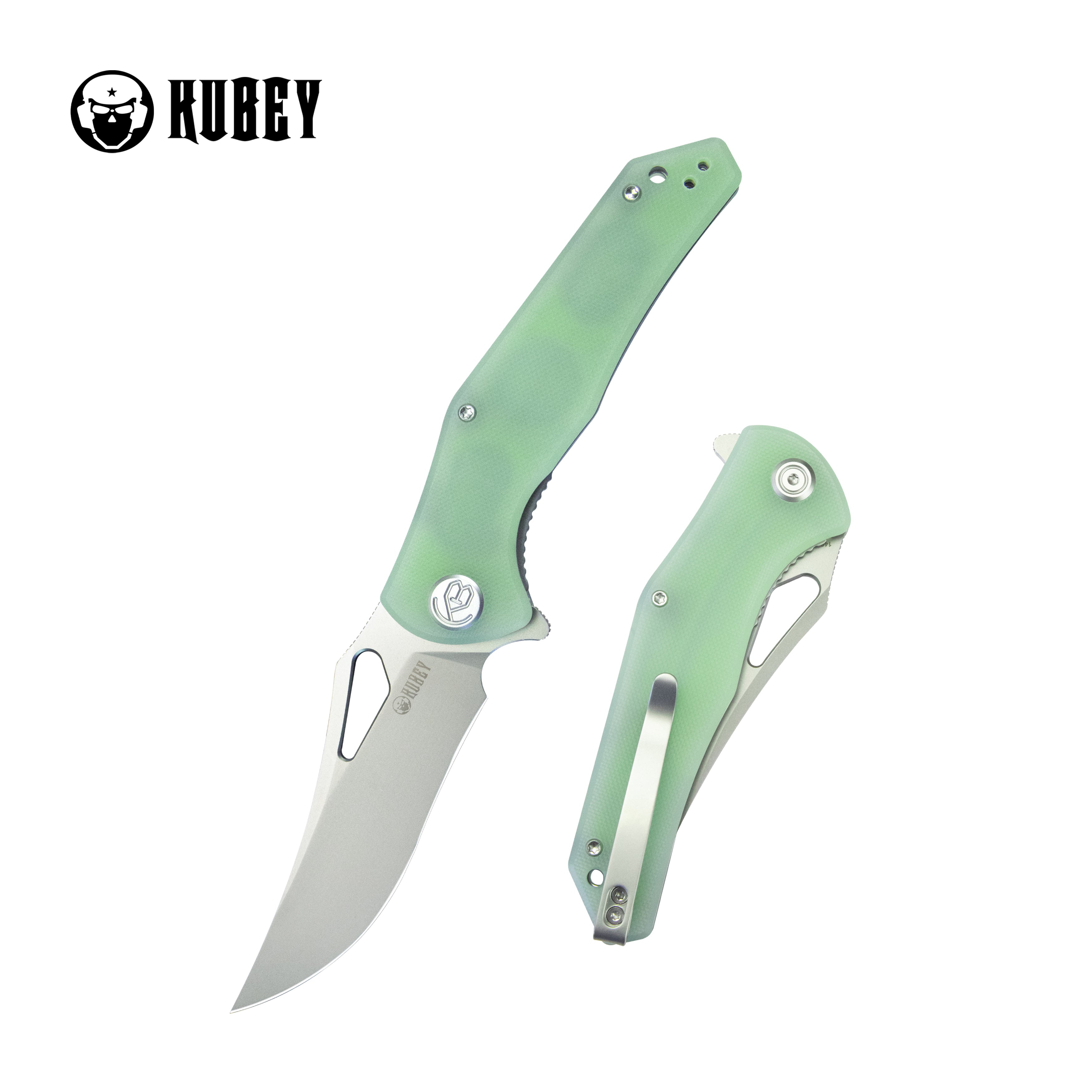 Kubey Phemius Liner Lock Folding Pocket Knife Jade G10 Handle 3.66" Sandblast 14C28N KU149D