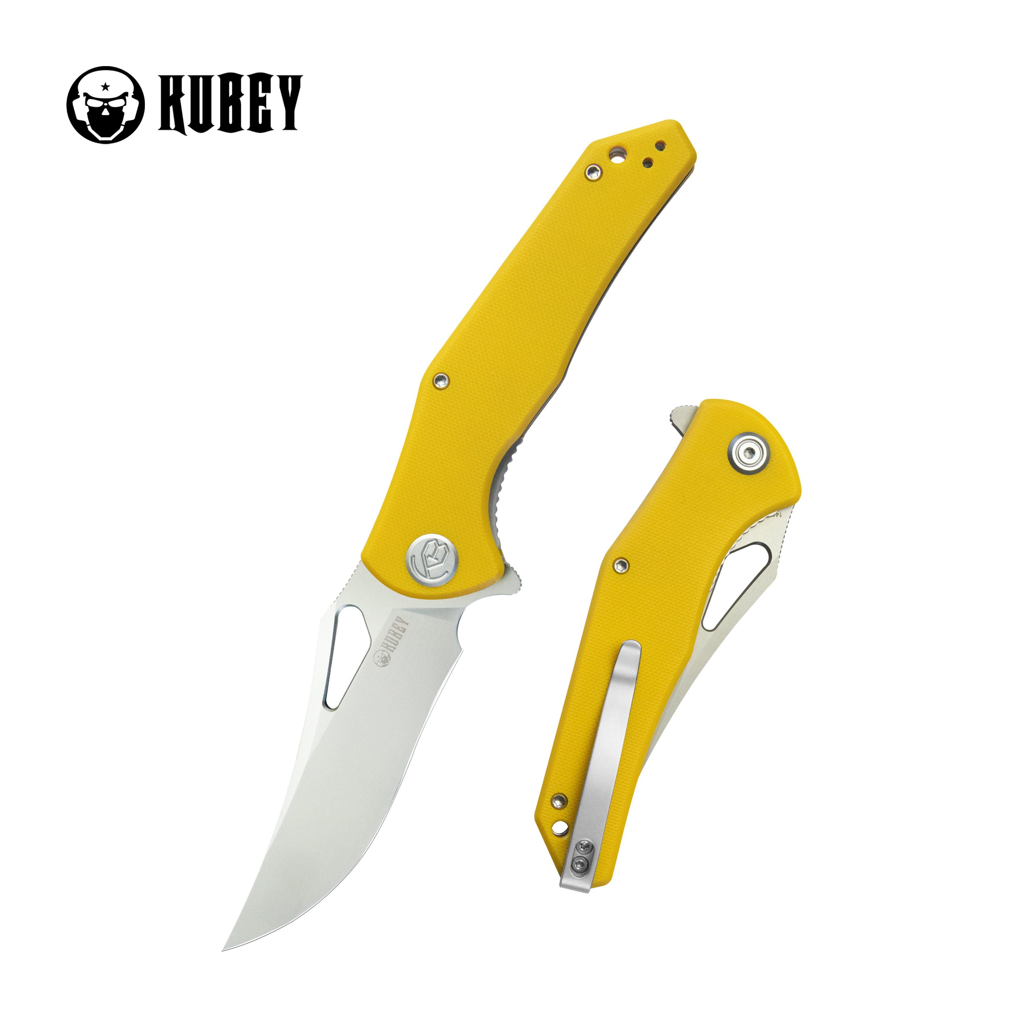 Kubey Phemius Liner Lock Folding Pocket Knife Yellow G10 Handle 3.66" Sandblast 14C28N KU149G