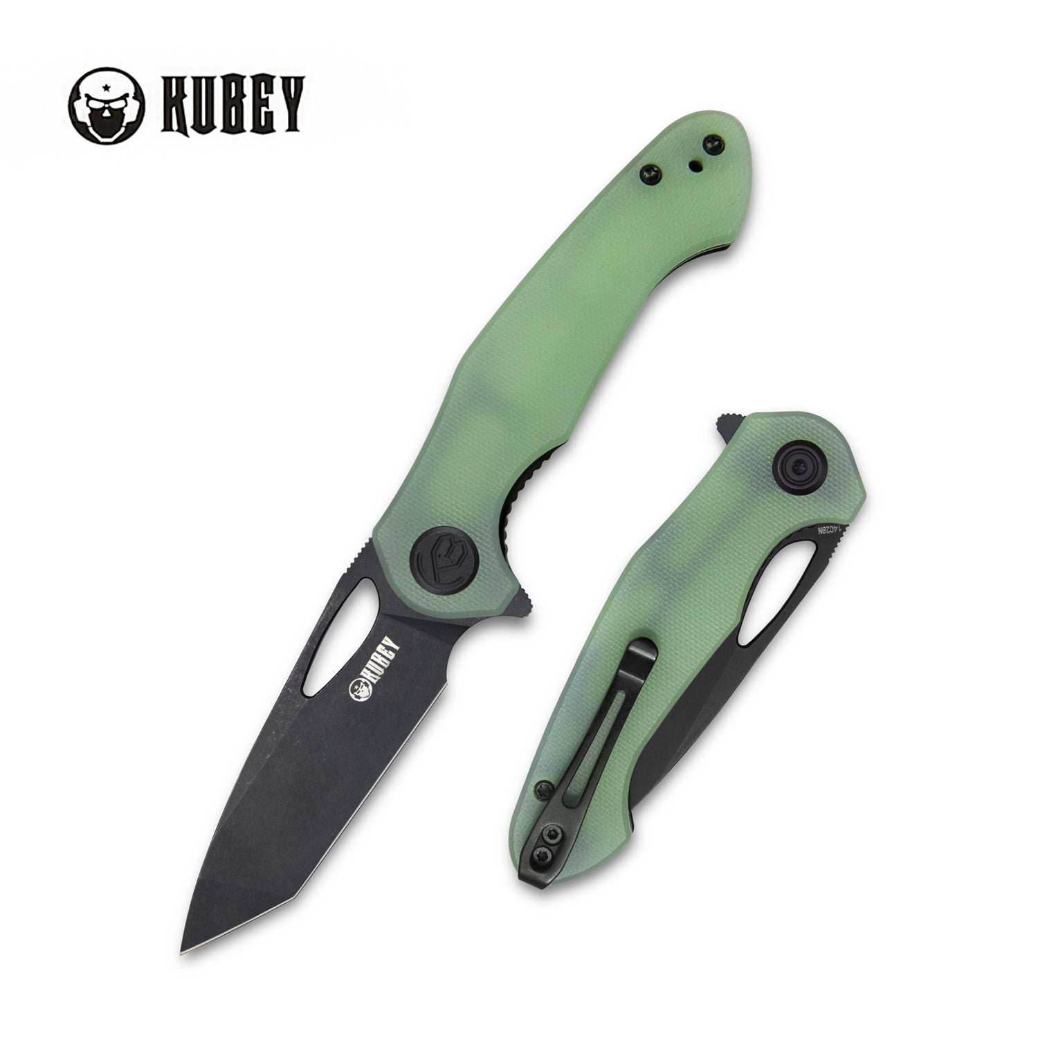 Kubey Dugu Liner Lock Folding Knife Jade G10 Handle 2.91'' Blackwashed 14C28N Blade KU159E