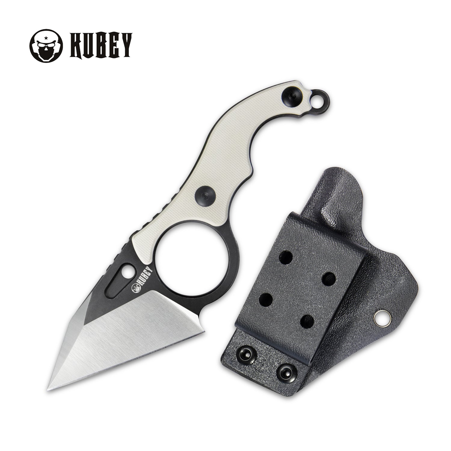 Hippocam Fixed Blade Knife Finger Ring Ivory G10 Handle 2.36" Satin and Blackwash D2 Blade KU166C