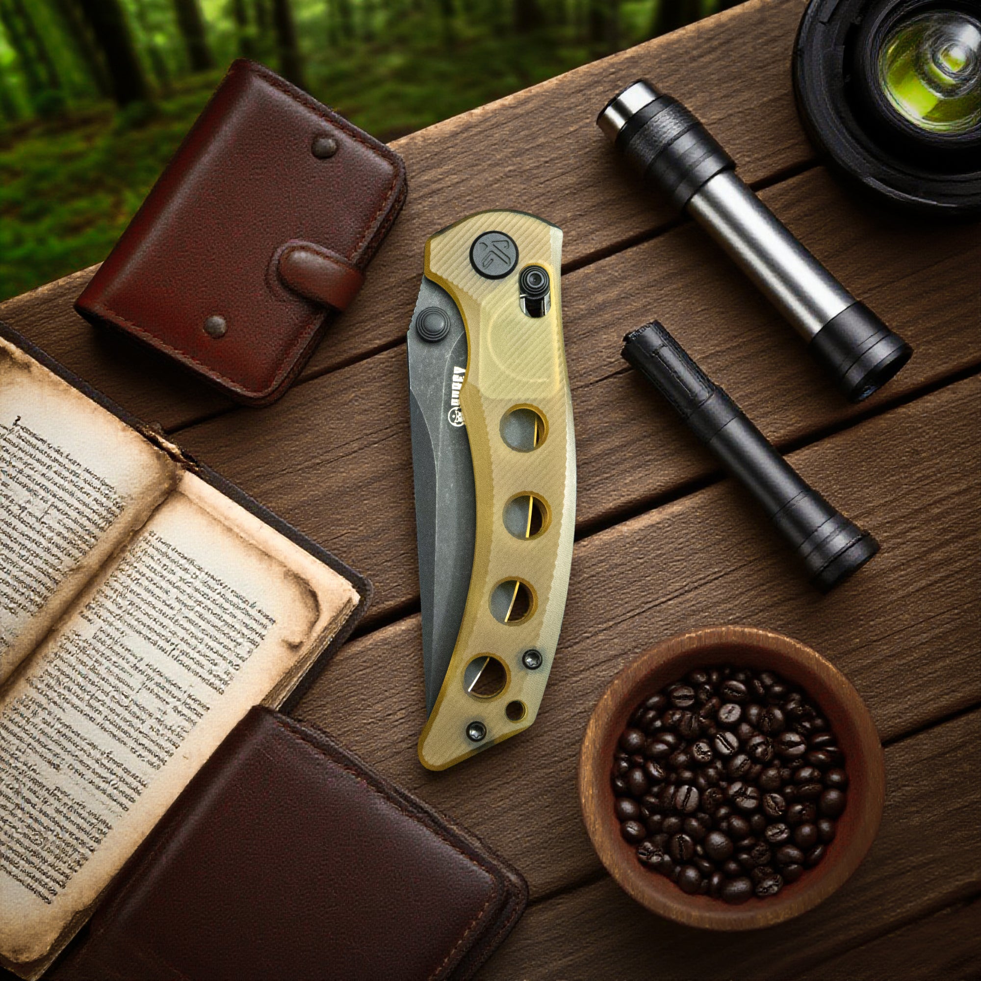 Kubey Hound Crossbar Lock Folding Pocket Knife Black G-10 Handle 3.43" Blackwash 14C28N Blade KU172B