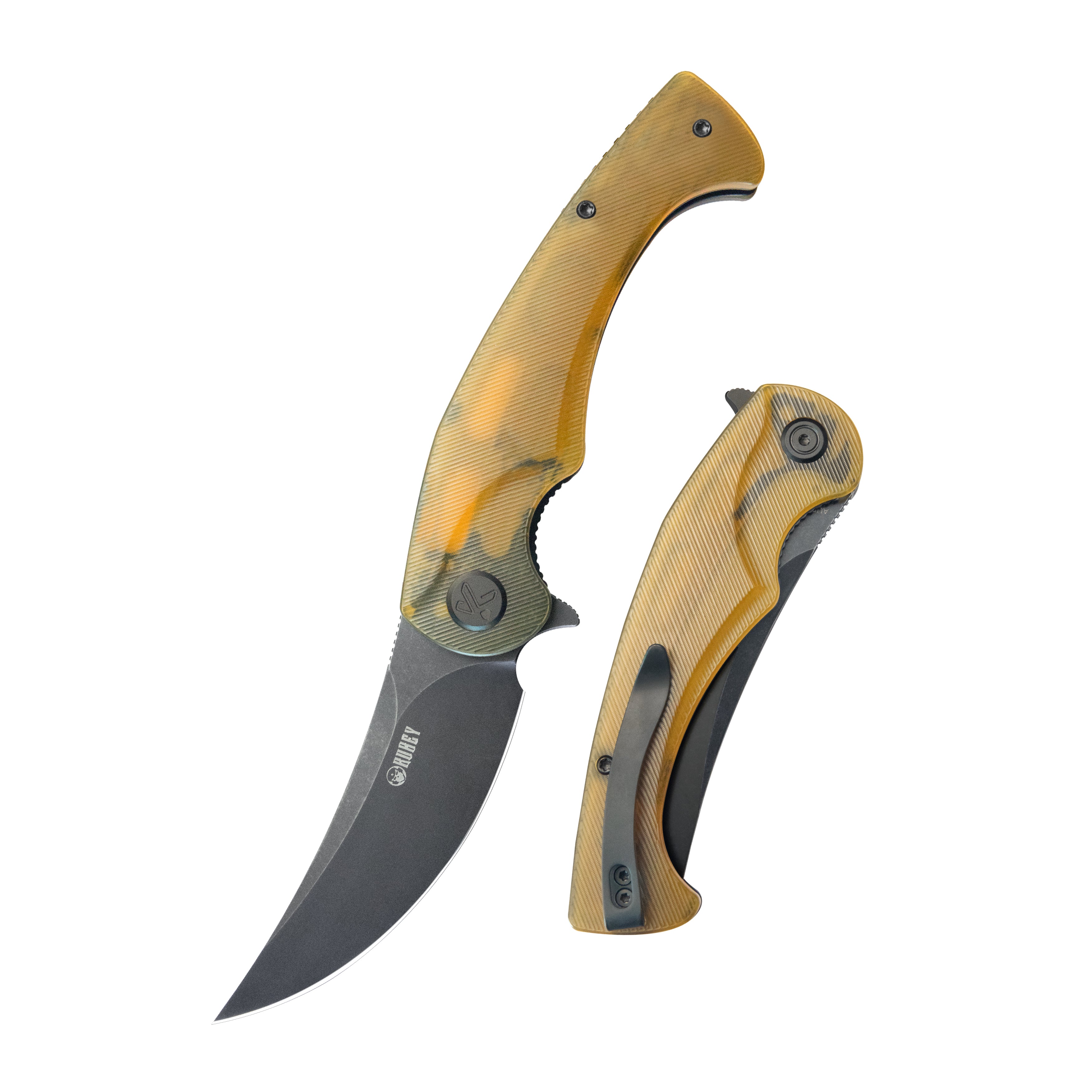 Scimitar Liner Lock Folding Knife Ultem Handle 3.46" Blackwash AUS-10 KU173B