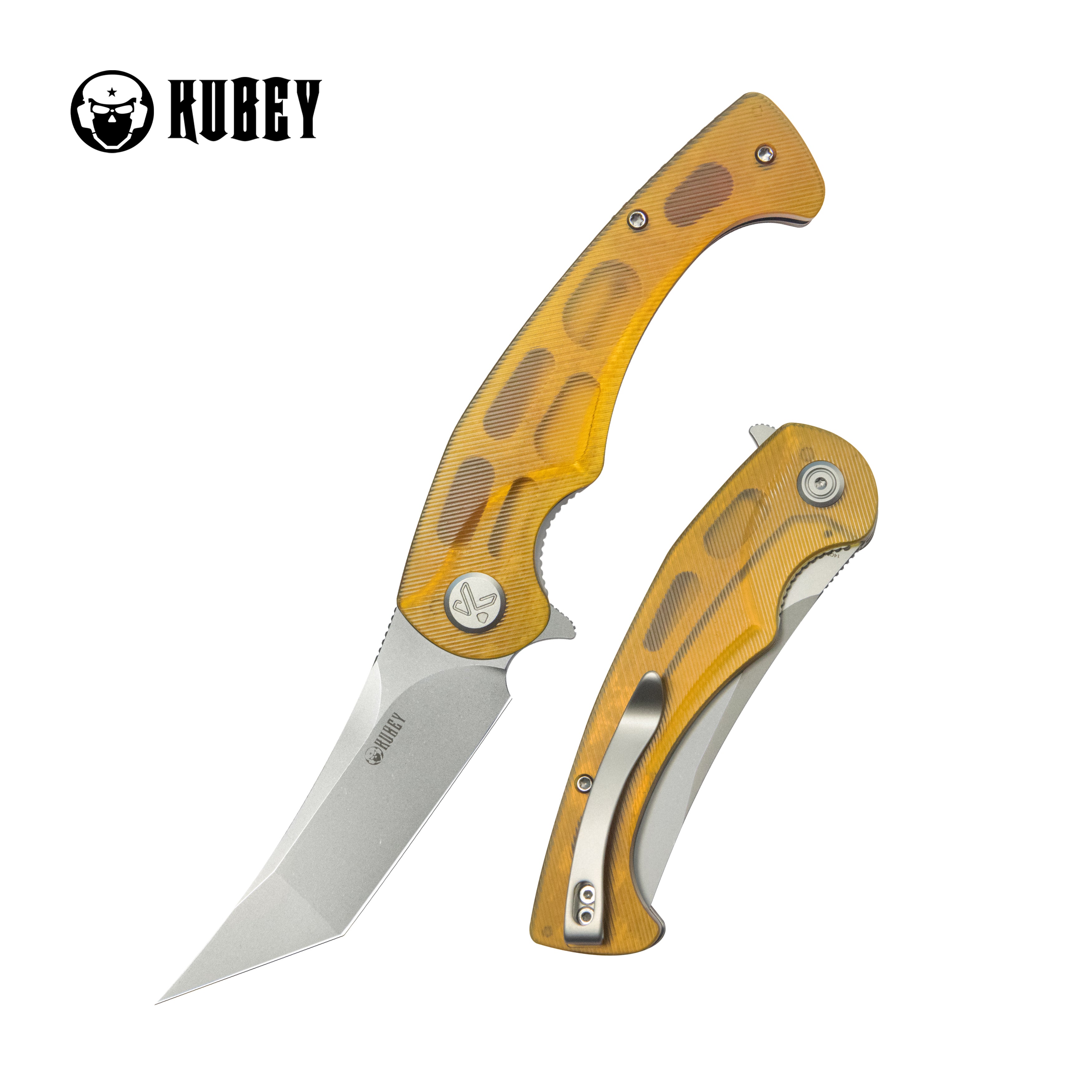 Kubey Scimitar Tanto Liner Lock Hunting Folding Knife Ultem Handle 3.46" Beadblast 14C28N KU175C