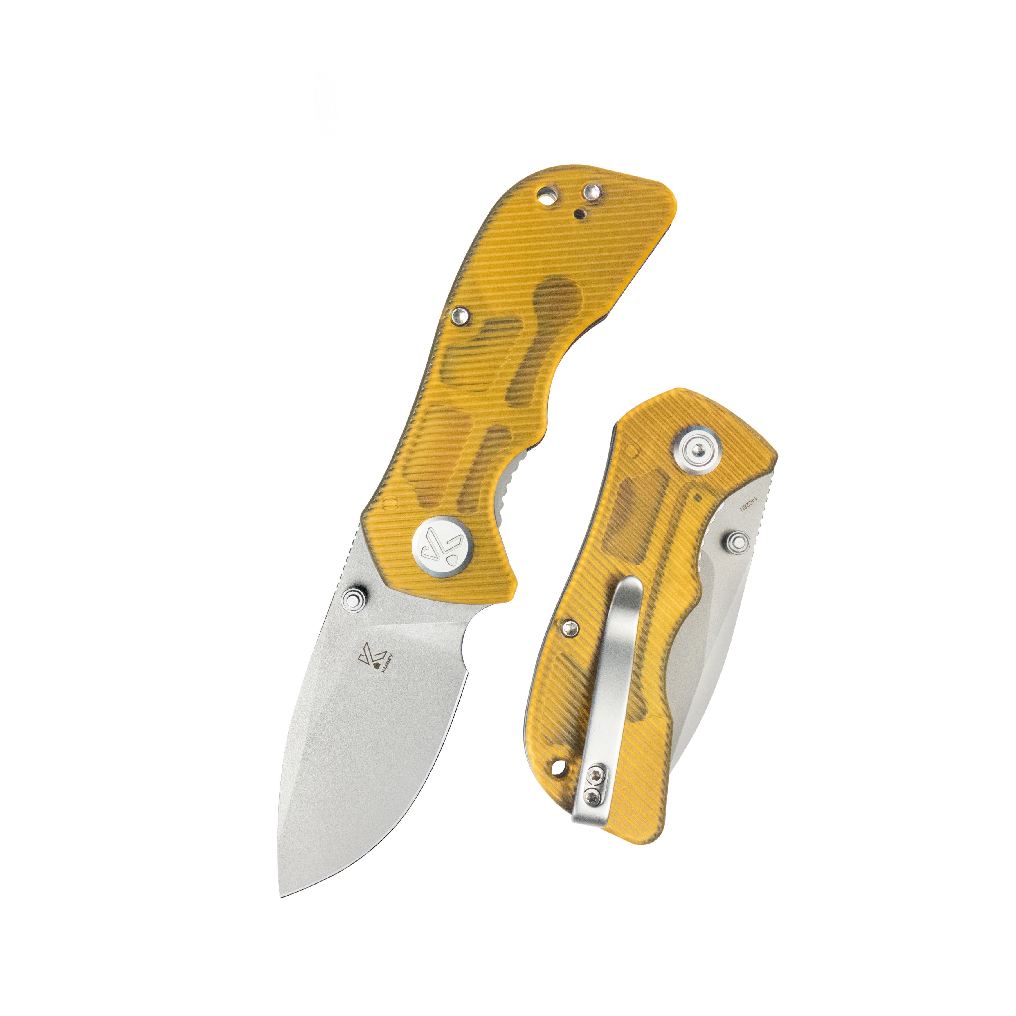 Kubey Karaji Liner Lock Dual Thumb Studs Open Folding Pocket Knife Ultem Handle 2.56" Beadblast 14C28N KU180H