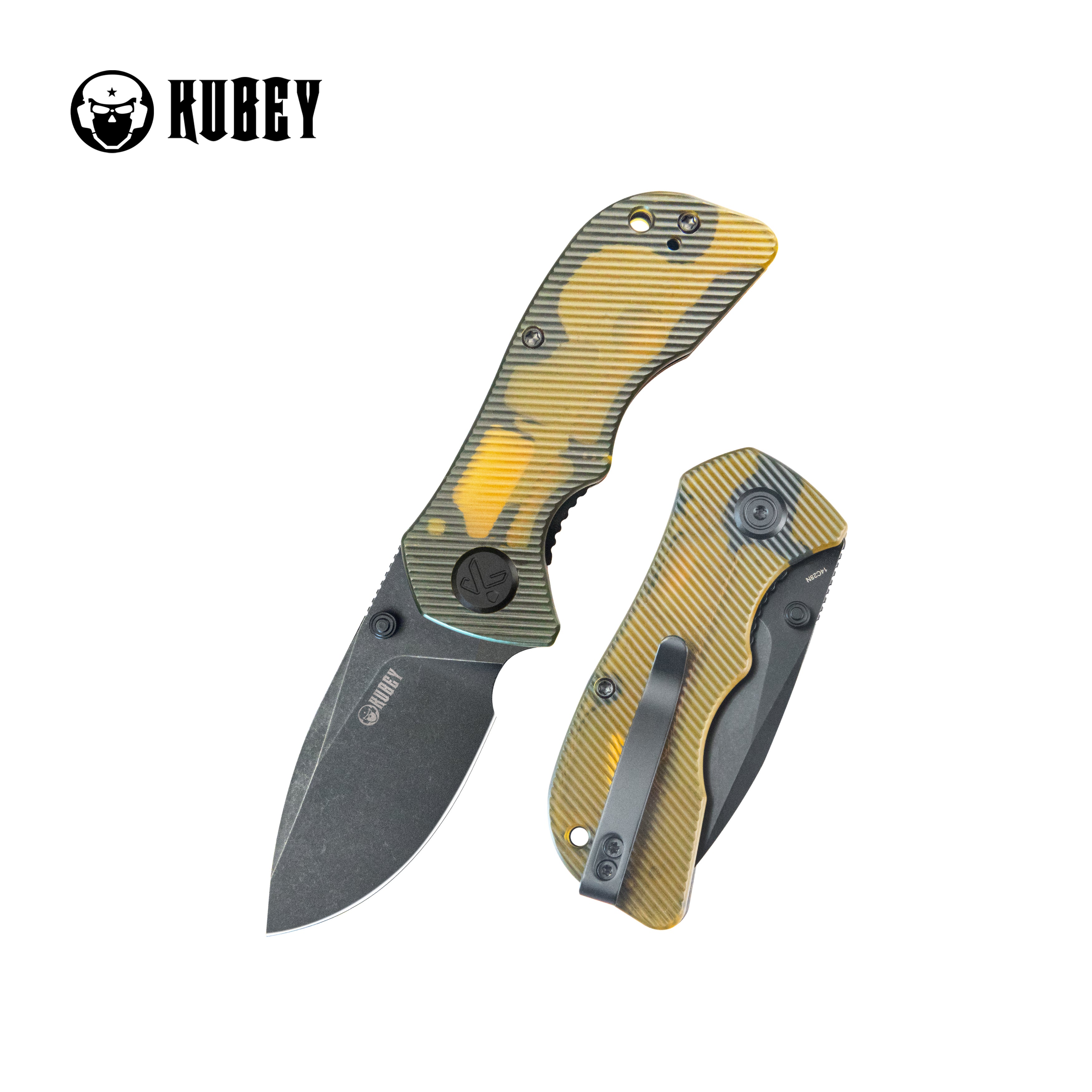 Kubey Karaji Liner Lock Dual Thumb Studs Open Folding Pocket Knife Ultem Handle 2.56" Blackwash 14C28N KU180M