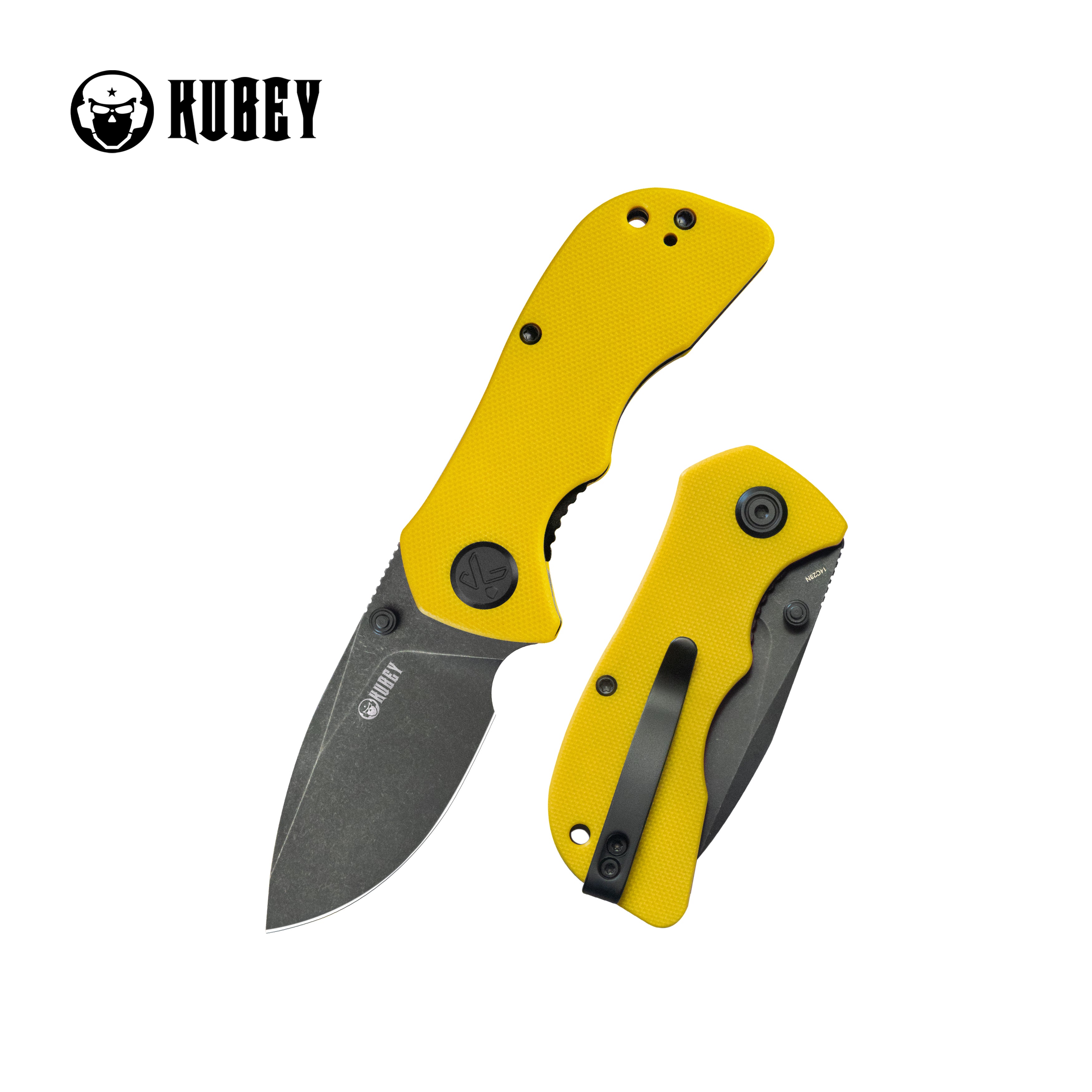 KUBEY Karaji Liner Lock Dual Thumb Studs Open Folding Pocket Knife Yellow G10 Handle 2.56" Blackwash 14C28N KU180N