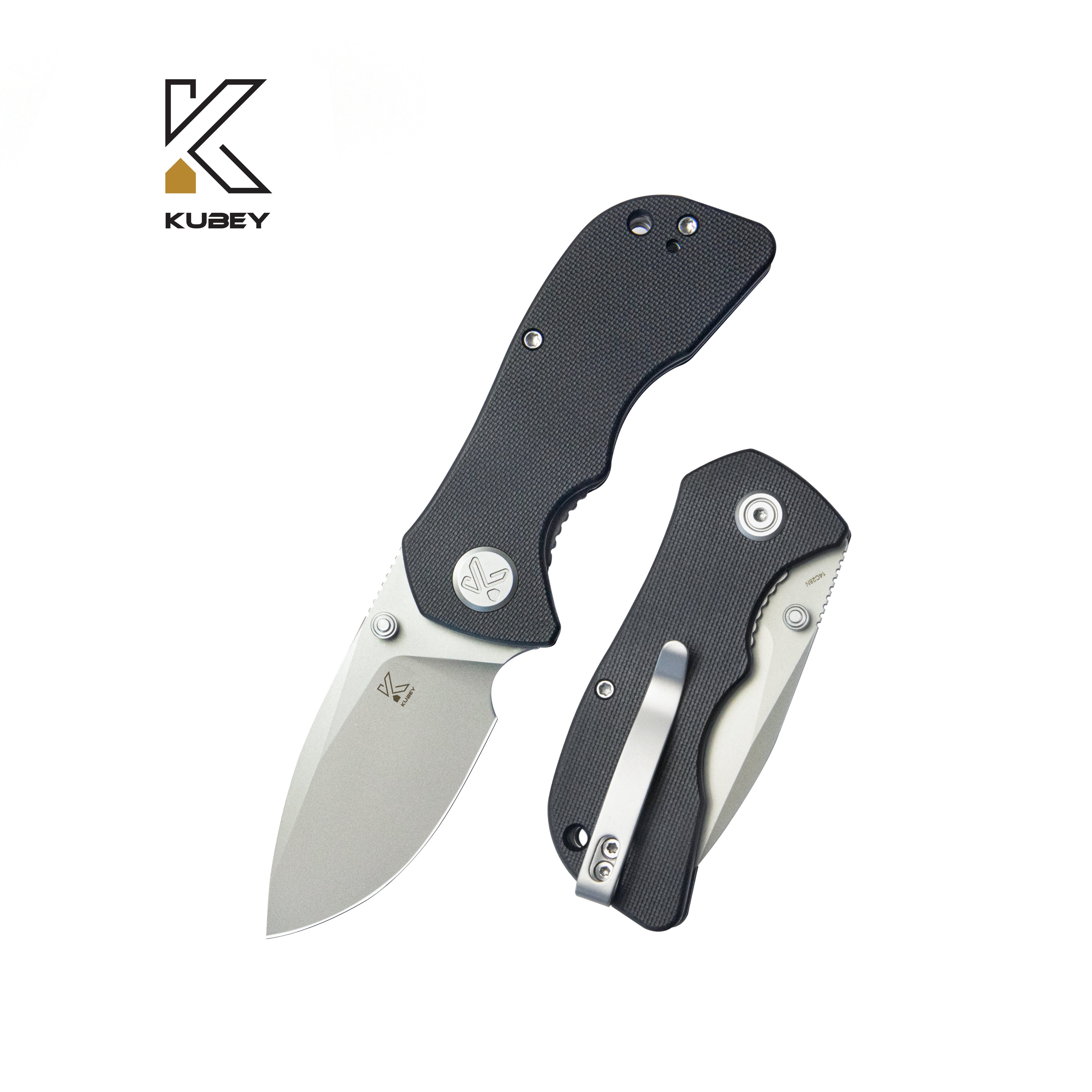 Kubey Karaji Liner Lock Dual Thumb Studs Open Folding Pocket Knife Black G10 Handle 2.56" Beadblast 14C28N KU180L