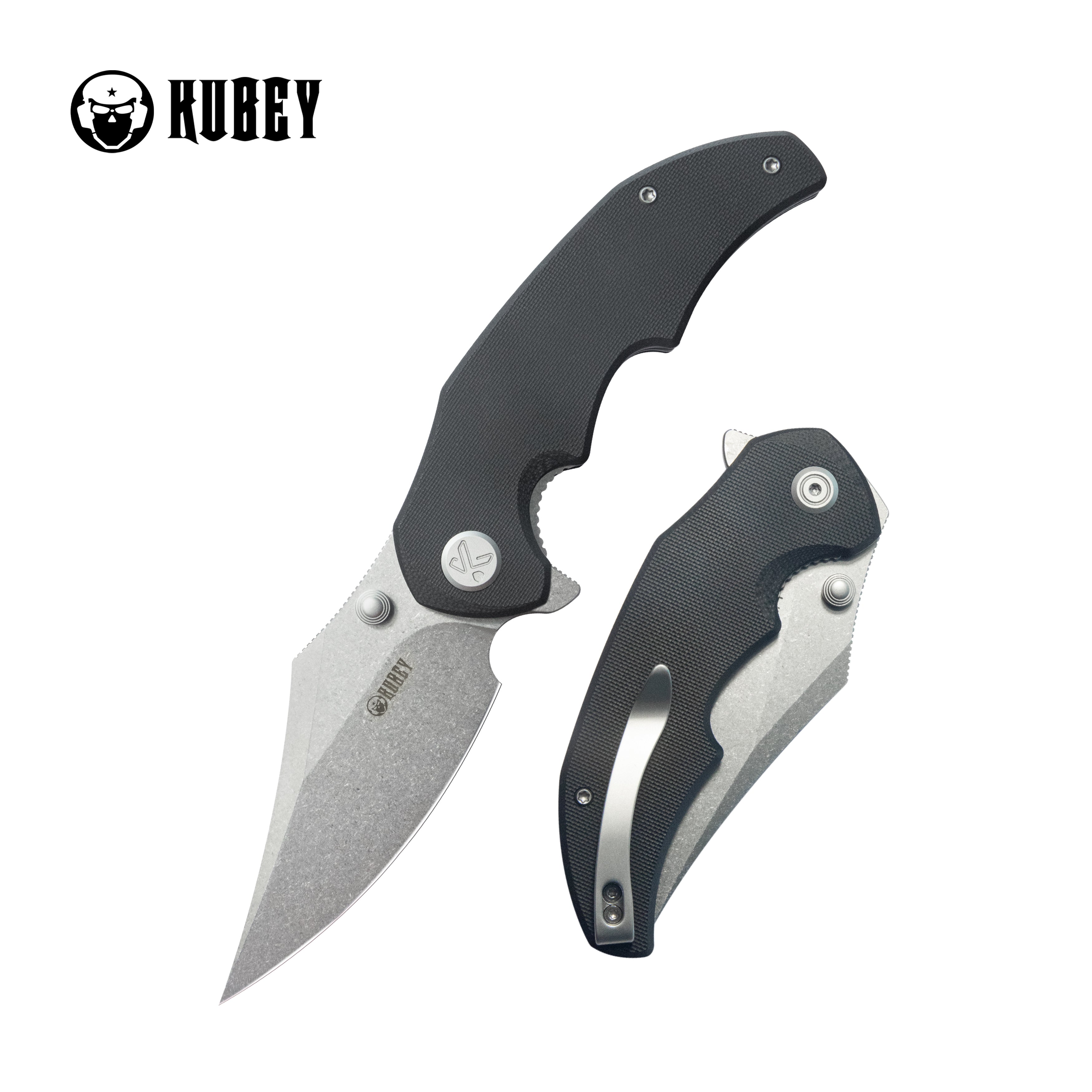 Kubey Ceto Flipper Camping Folding Knife Black G-10 Handle 3.46" Stonewash 14C28N Blade KU181A