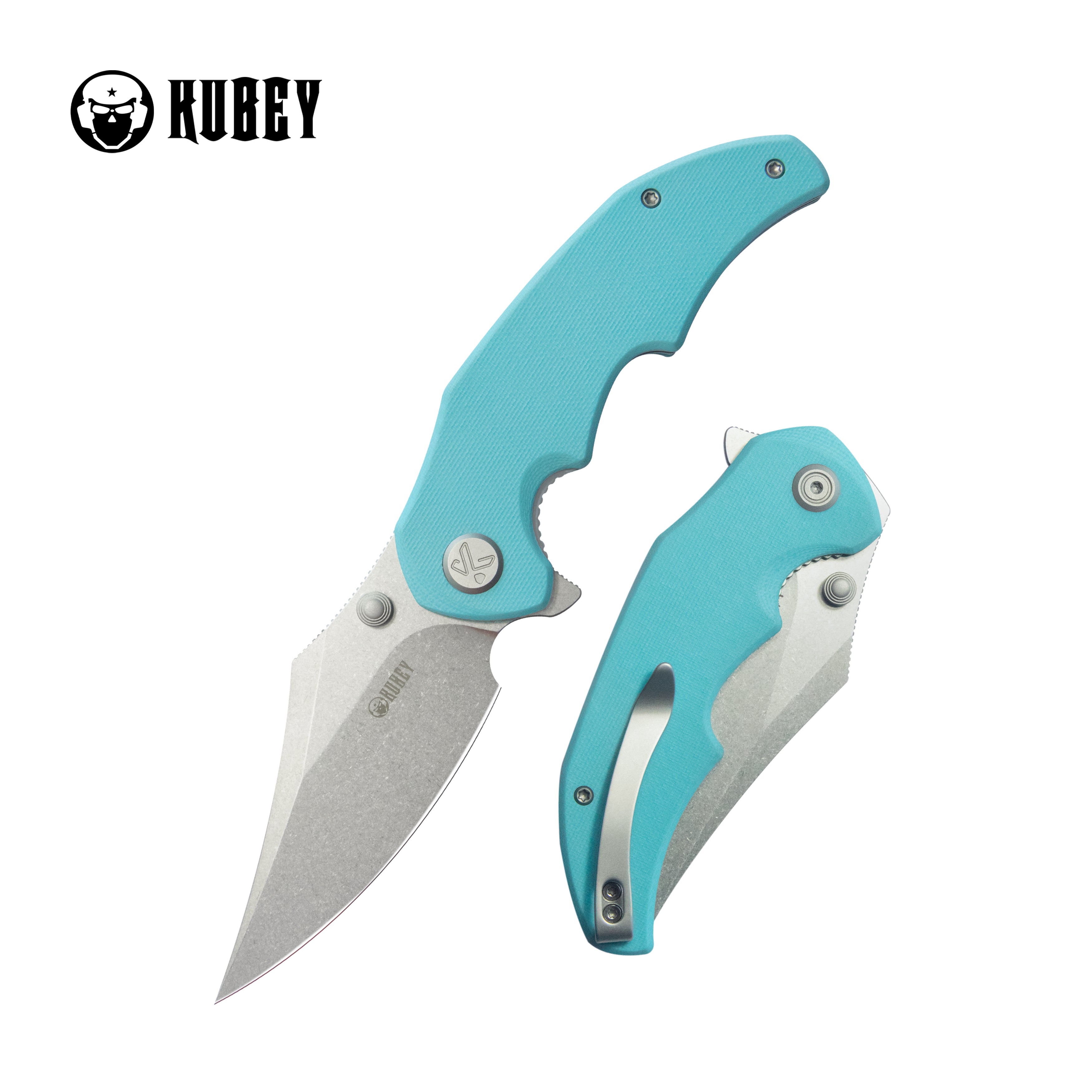 Kubey Ceto Flipper Camping Folding Knife Tiffany Blue G-10 Handle 3.46" Stonewash 14C28N Blade KU181B