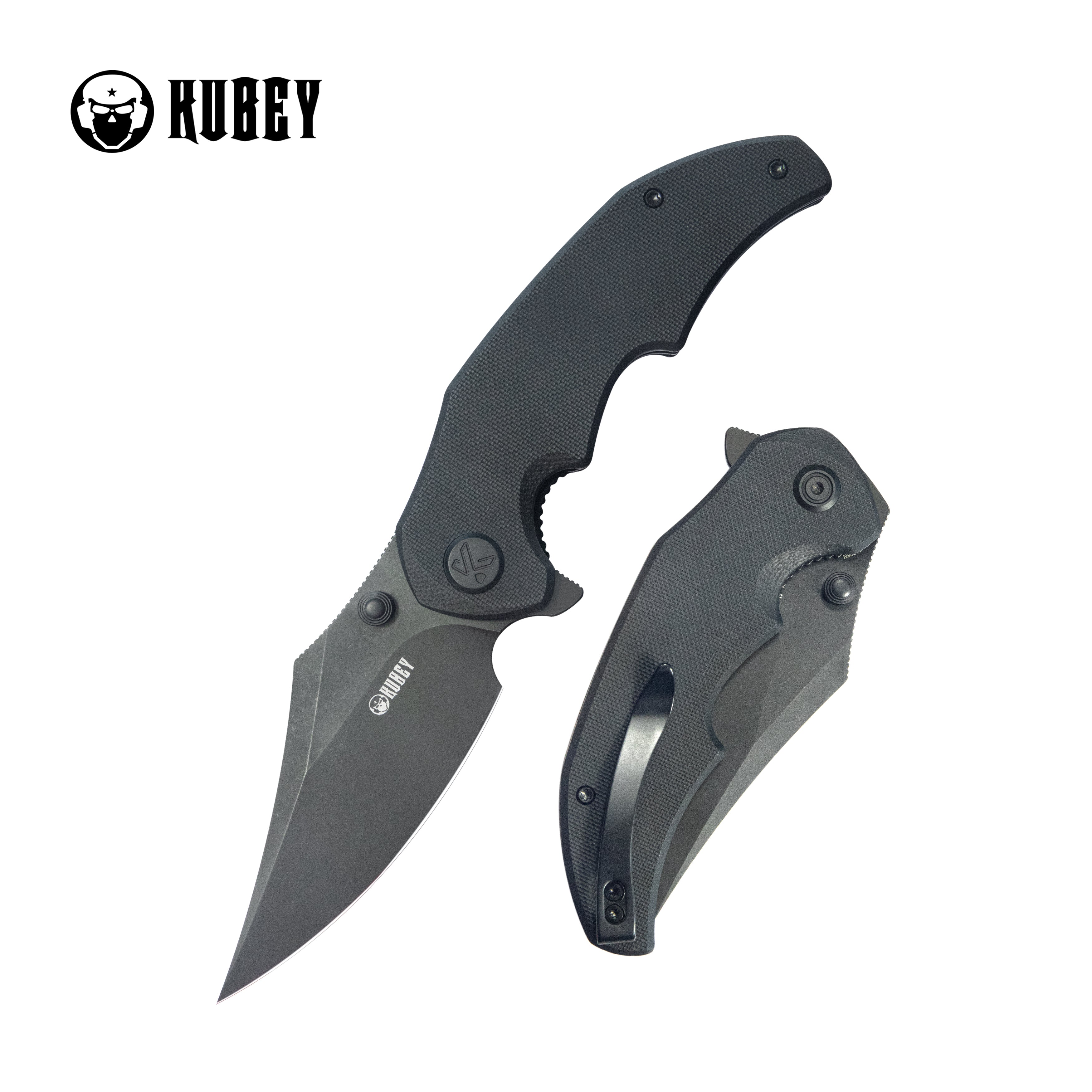 Kubey Ceto Flipper Camping Folding Knife Black G-10 Handle 3.46" Blackwash 14C28N Blade KU181D