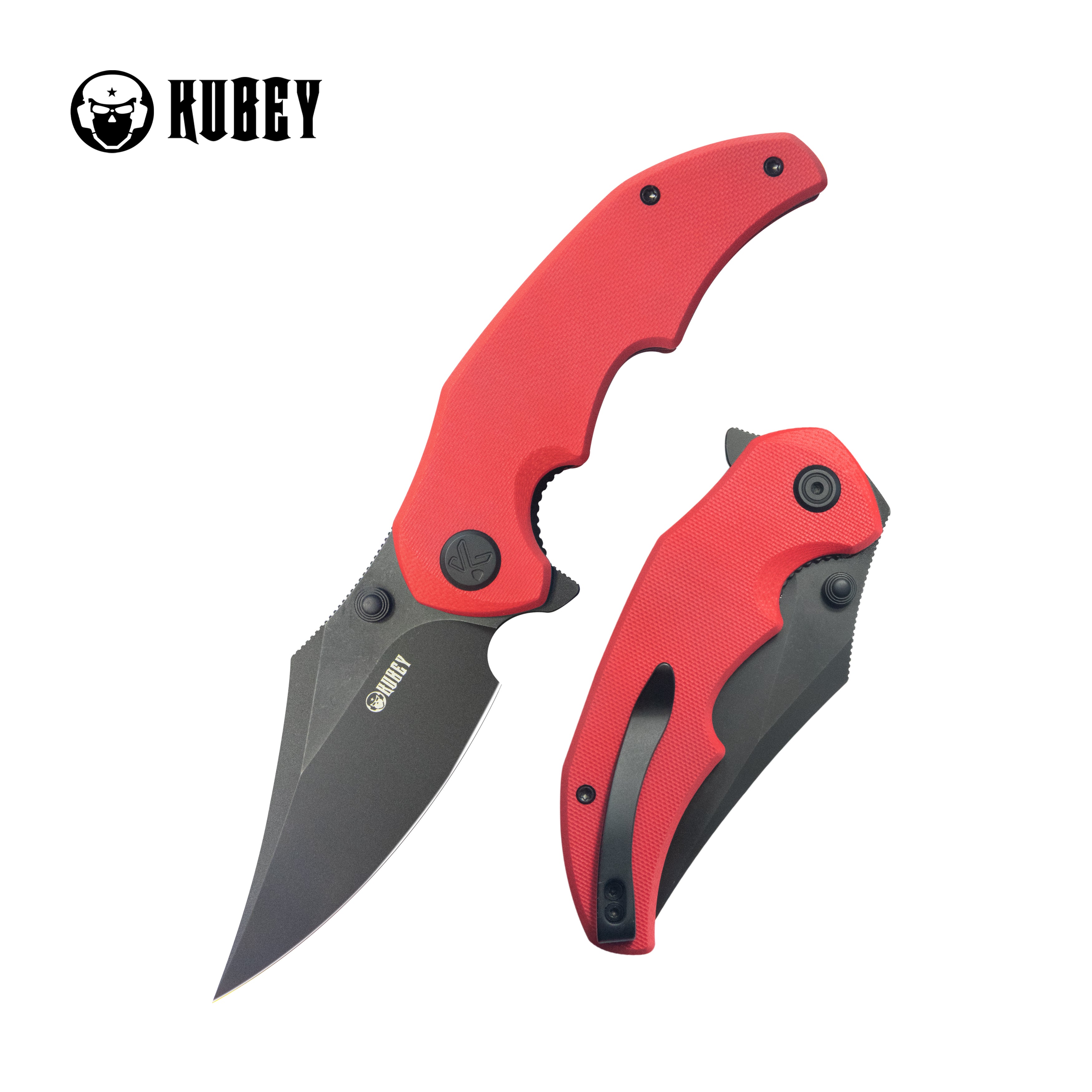 Kubey Ceto Flipper Camping Folding Knife Red G-10 Handle 3.46" Blackwash 14C28N Blade KU181E