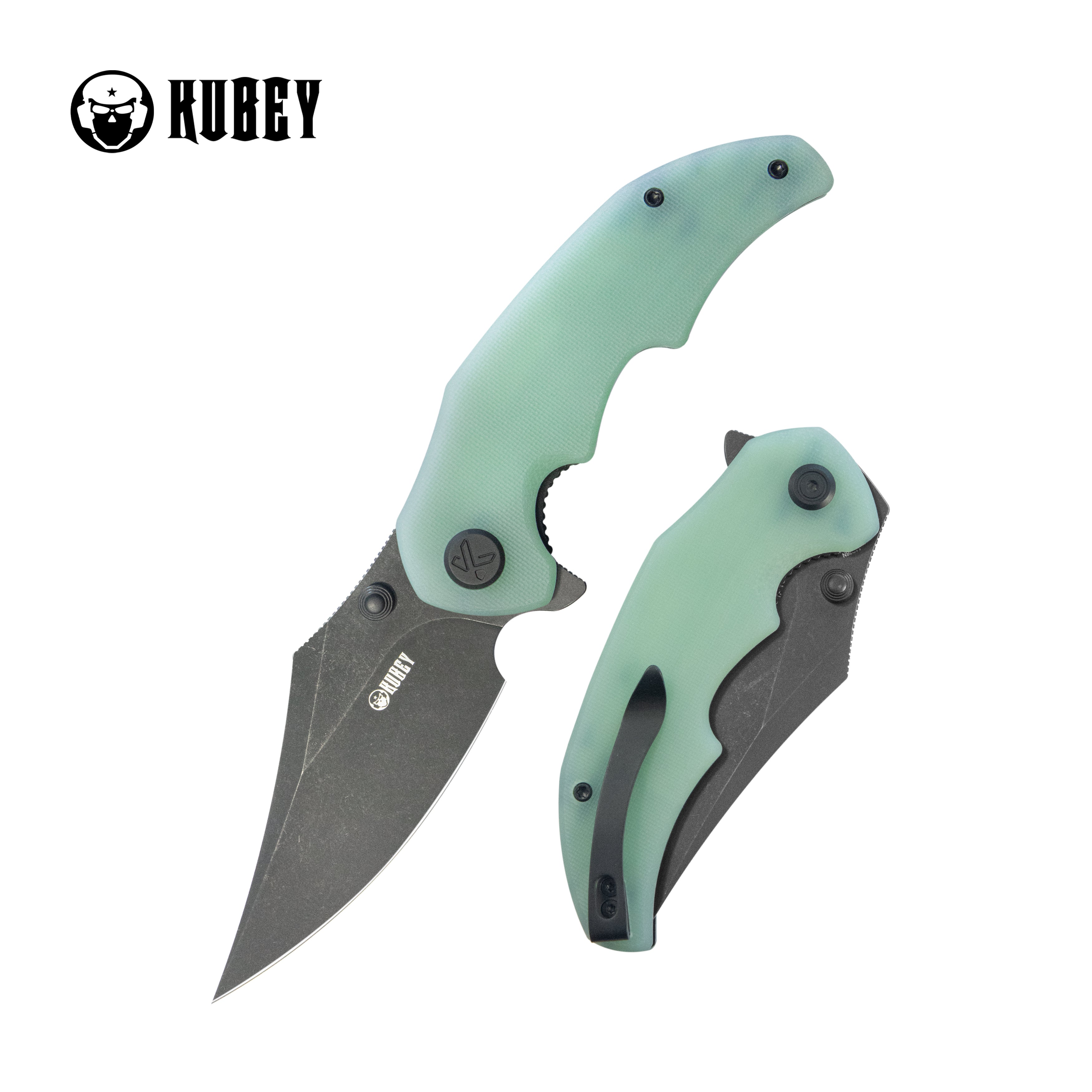 Kubey Ceto Flipper Camping Folding Knife Jade G-10 Handle 3.46" Blackwash 14C28N Blade KU181F