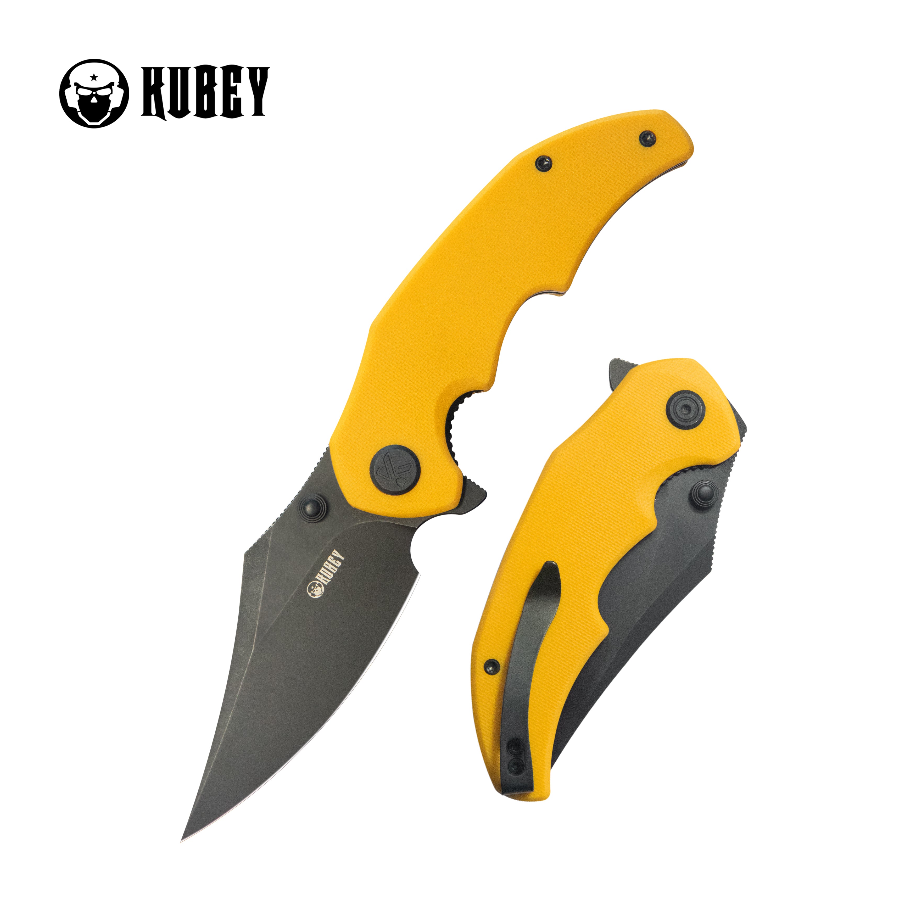 Kubey Ceto Flipper Camping Folding Knife Yellow G-10 Handle 3.46" Blackwash 14C28N Blade KU181G