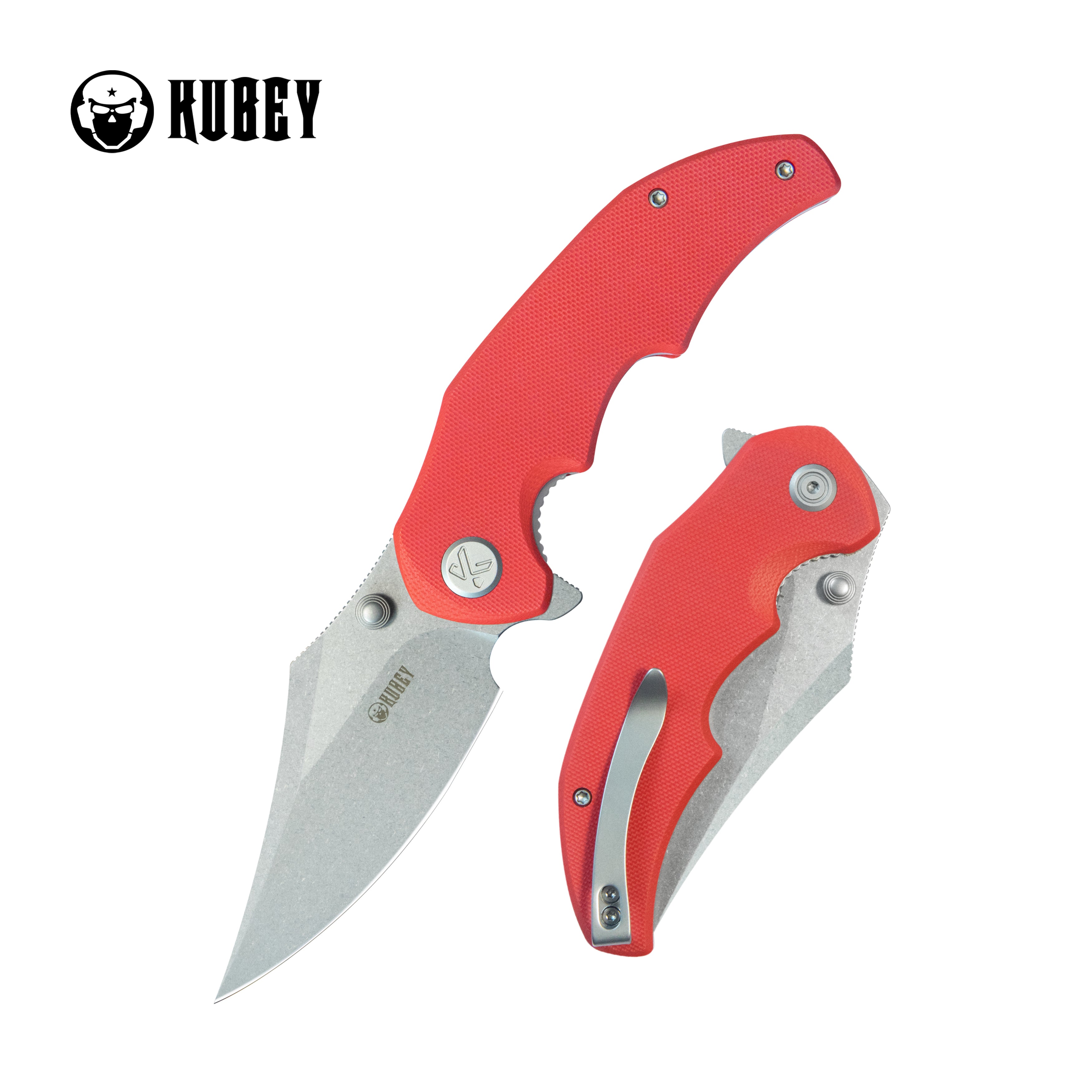 Kubey Ceto Flipper Camping Folding Knife Red G-10 Handle 3.46" Stonewash 14C28N Blade KU181H