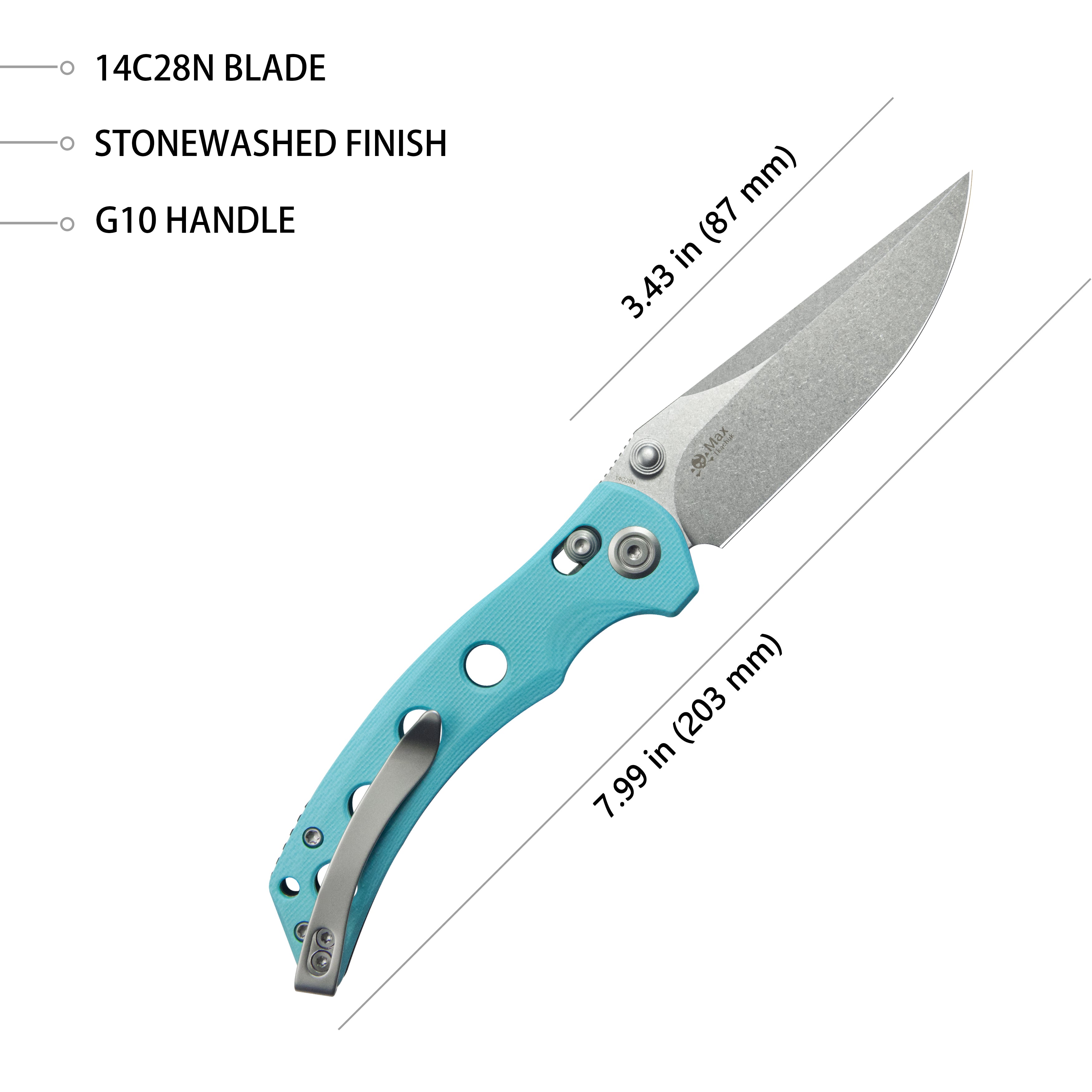Kubey Hound Crossbar Lock Folding Pocket Knife Tiffany Blue G-10 Handle 3.43" Stonewash 14C28N Blade KU172C