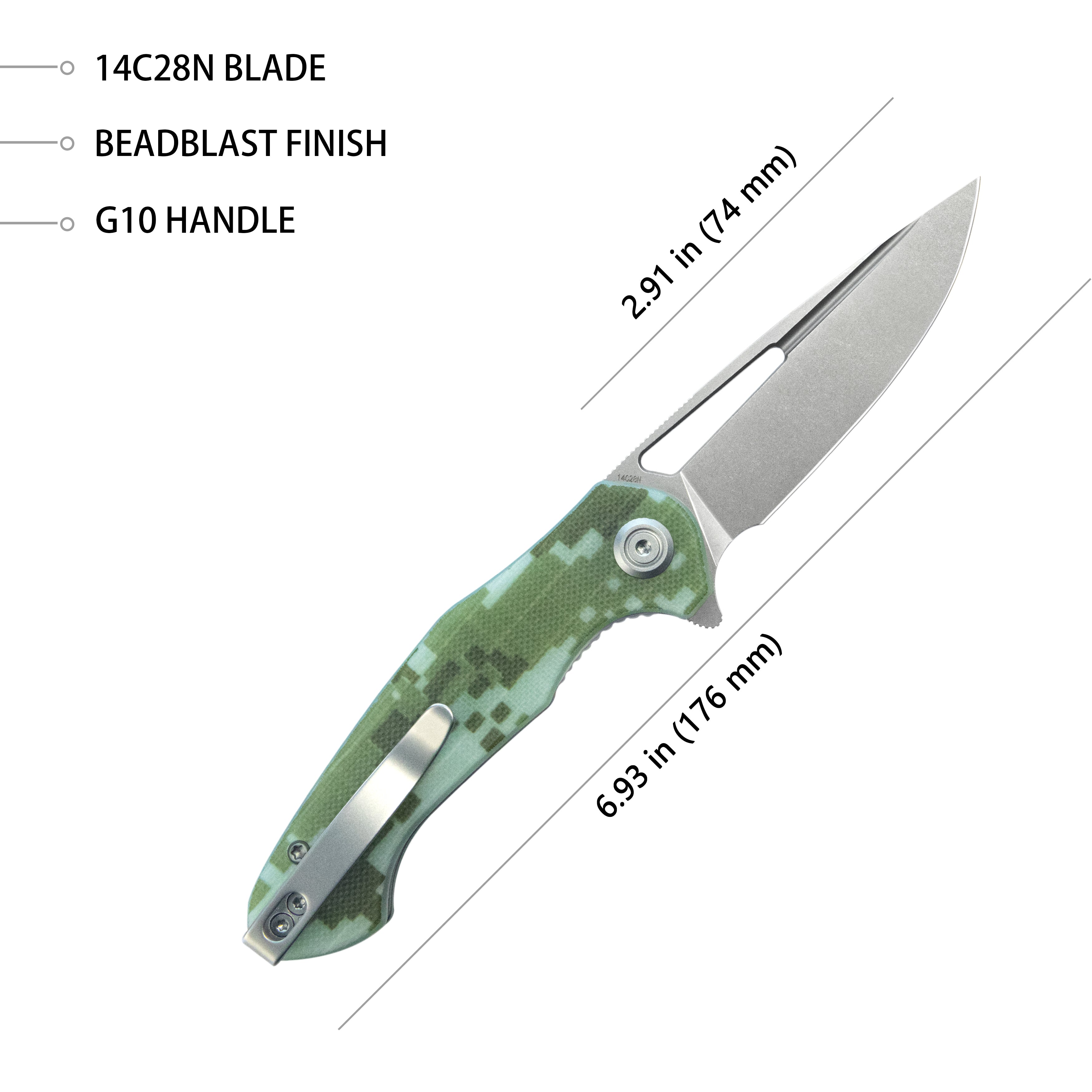 Kubey Dugu Liner Lock Folding Knife Camo G10 Handle 2.91'' Beadblast 14C28N Blade KU210H