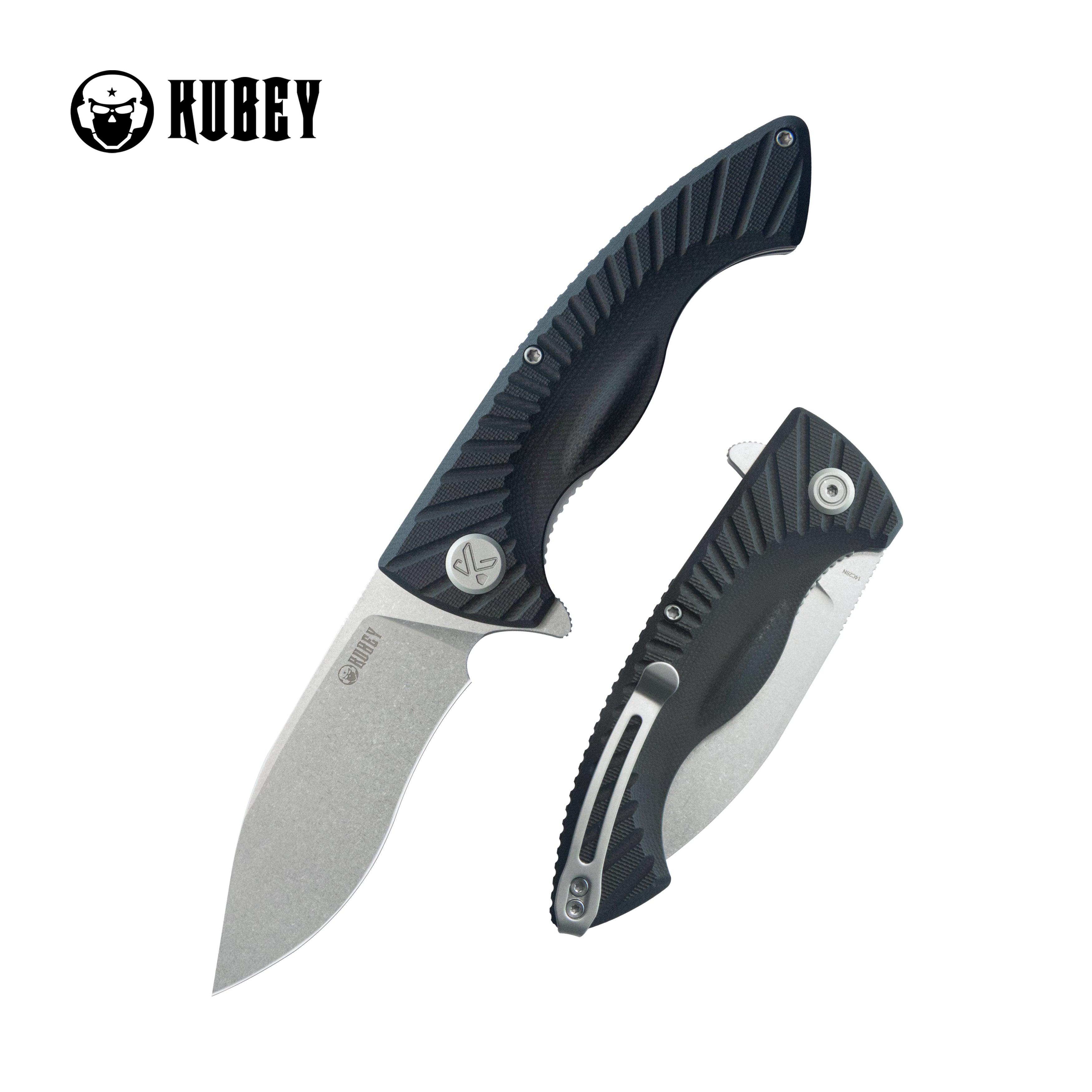 Kubey Timberwolf Flipper Outdoor Folding Knife Black G-10 Handle 3.46" Stonewash 14C28N Blade KU208D
