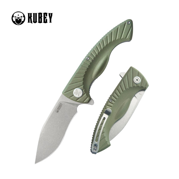 Timberwolf Flipper Outdoor Folding Knife Green G-10 Handle 3.46" Stonewash 14C28N Blade KU208F